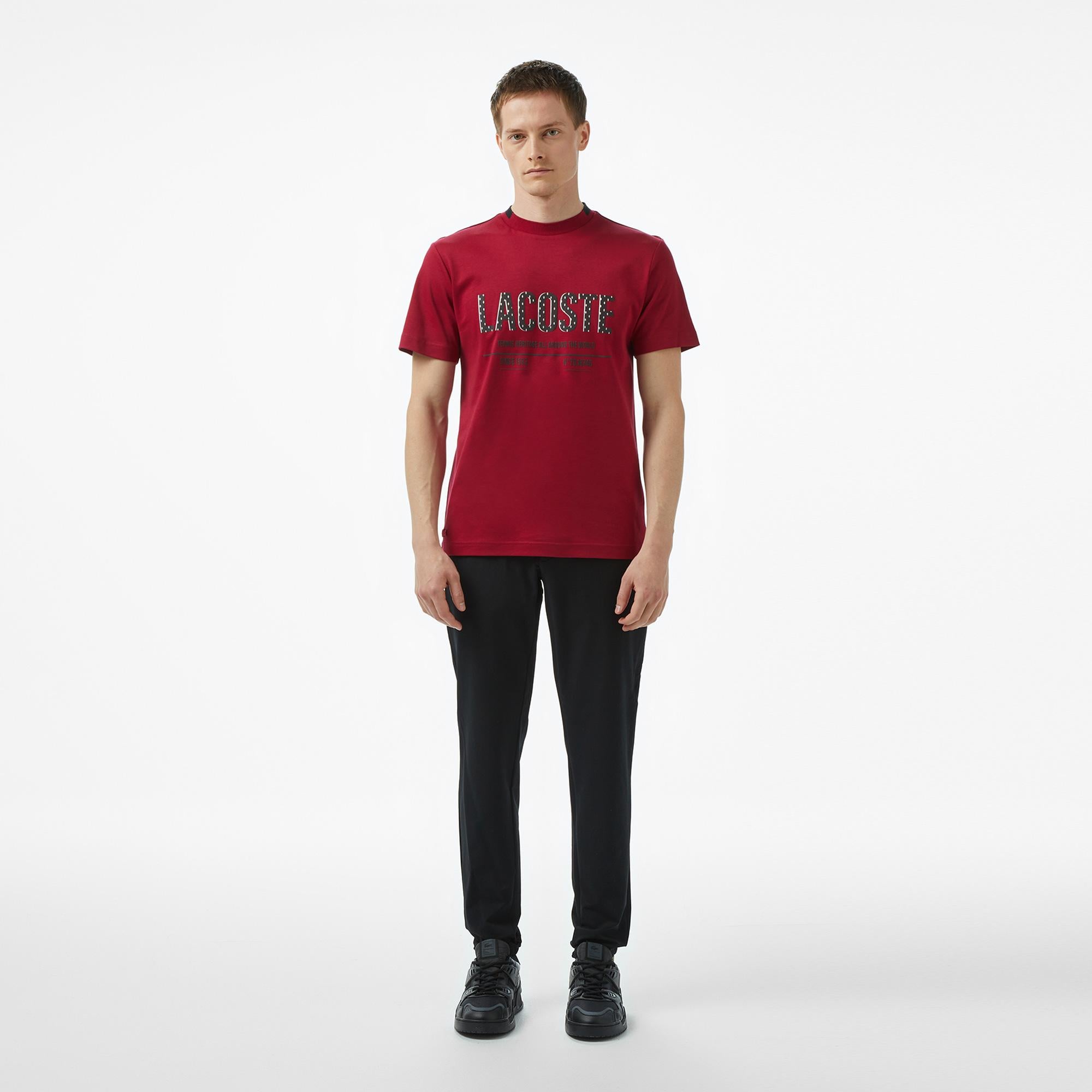 Erkek Slim Fit Bisiklet Yaka Baskılı Bordo Modal Karışımlı T-Shirt