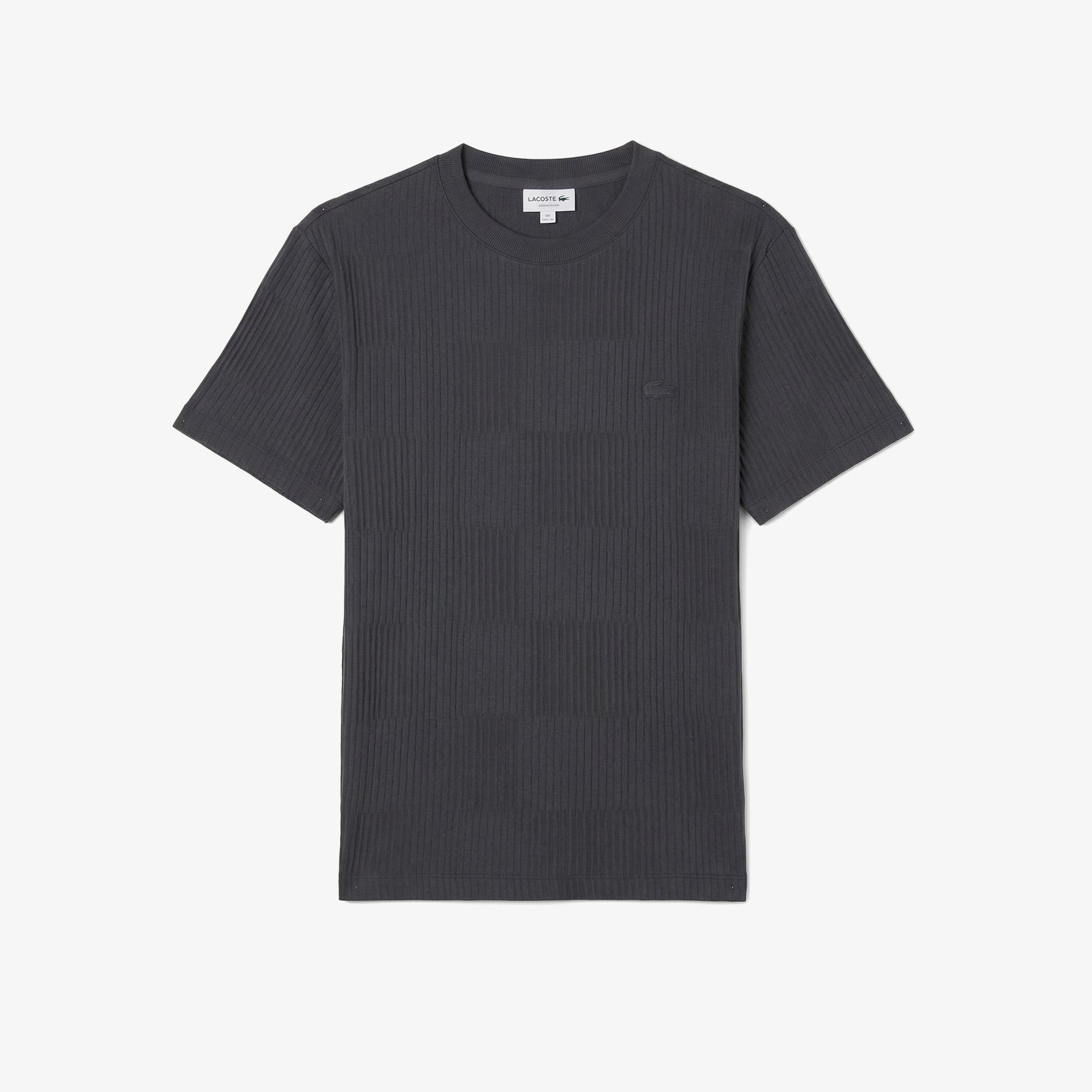 Erkek Regular Fit Bisiklet Yaka Çizgili Koyu Gri T-Shirt