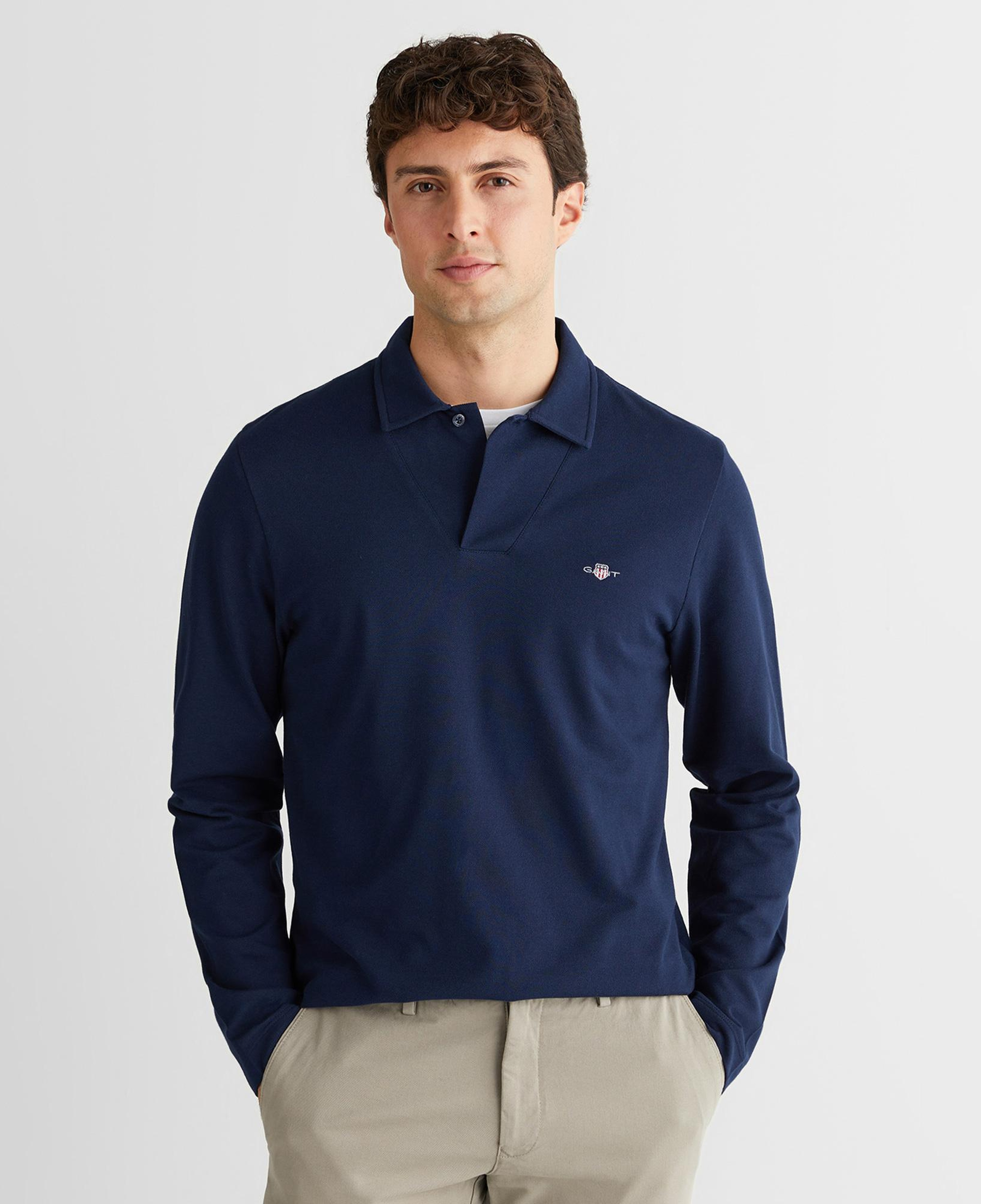 GANT Erkek Lacivert Slim Fit V Yaka Polo