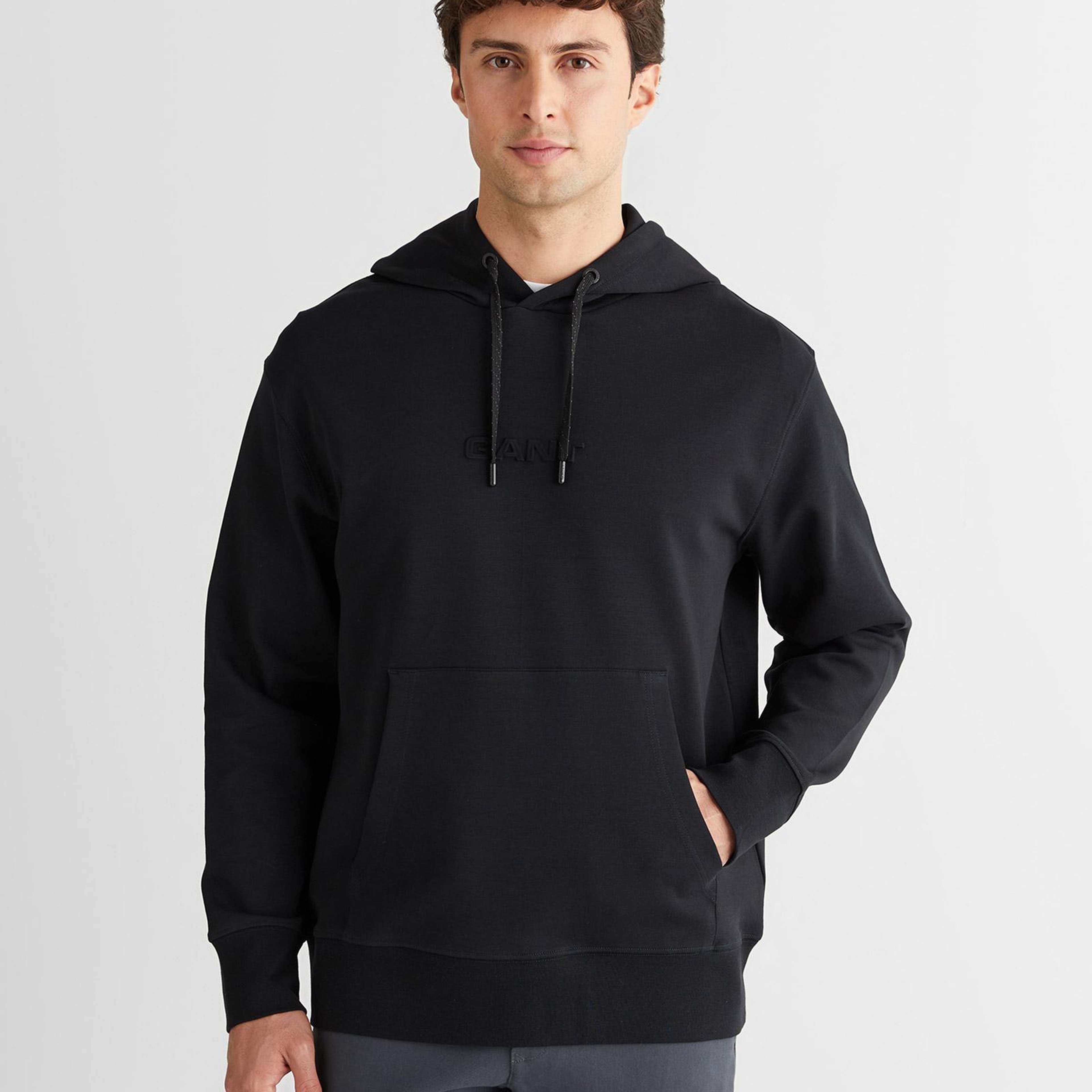 GANT Erkek Siyah Relaxed Fit Kapüşonlu Sweatshirt