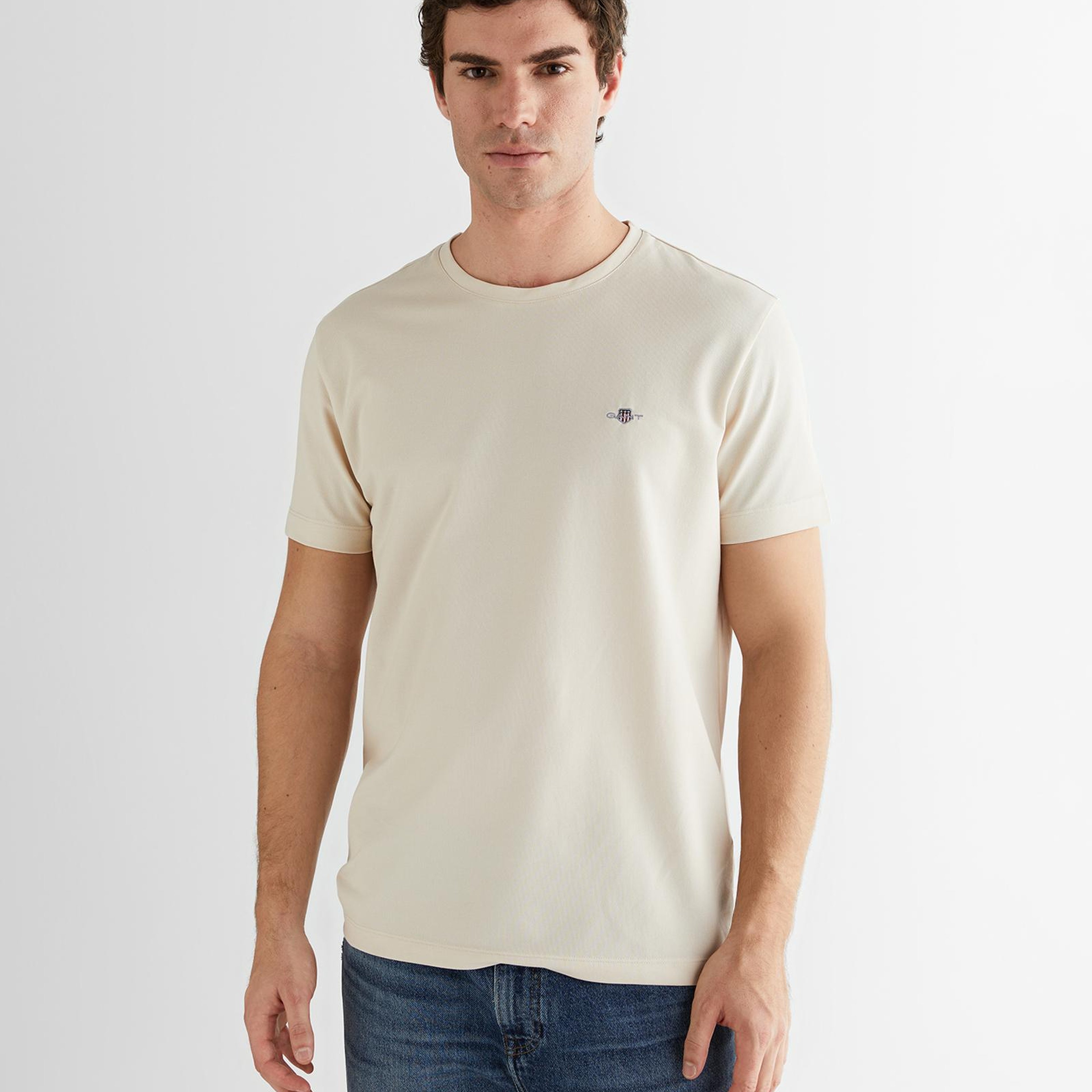 GANT Erkek Bej Regular Fit Bisiklet Yaka T-Shirt