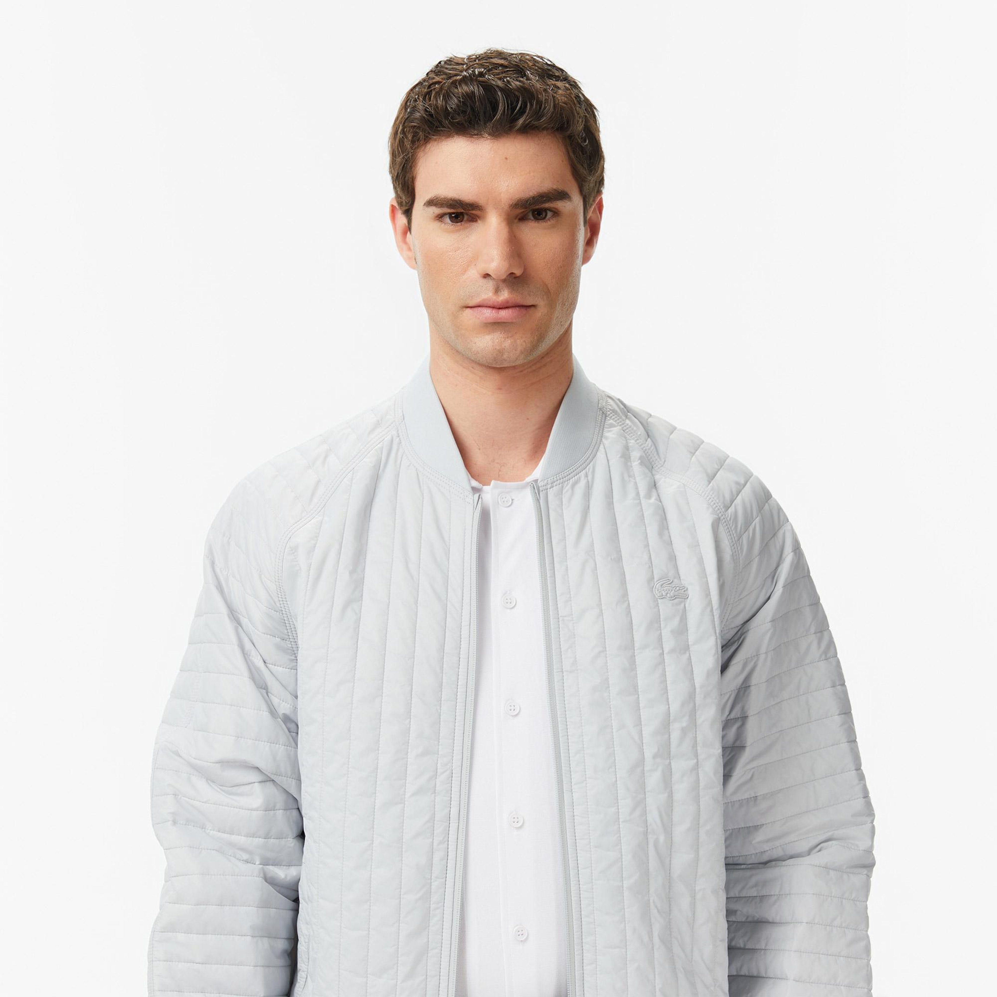 Erkek Relaxed Fit Fermuarlı Gri Bomber Ceket