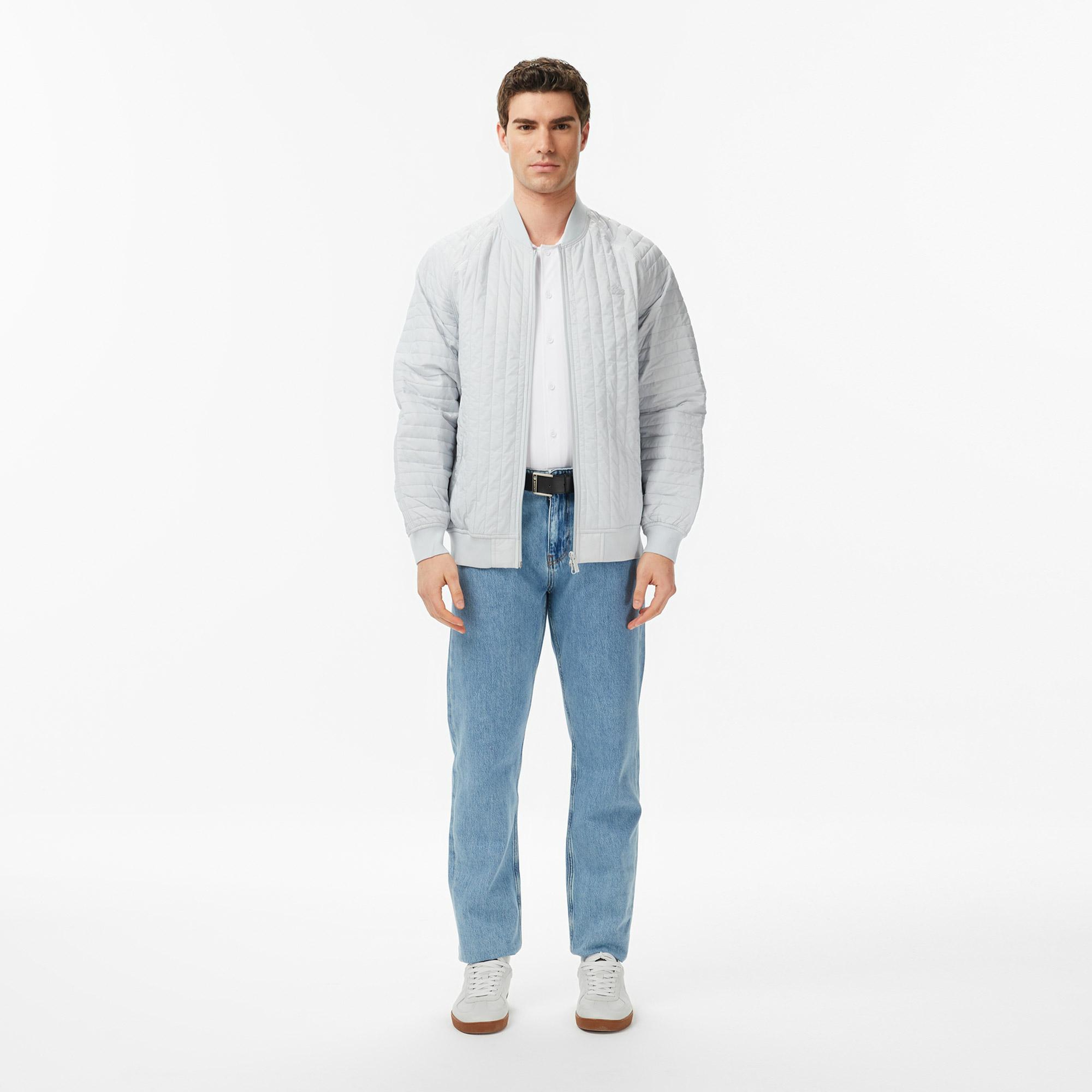 Erkek Relaxed Fit Fermuarlı Gri Bomber Ceket