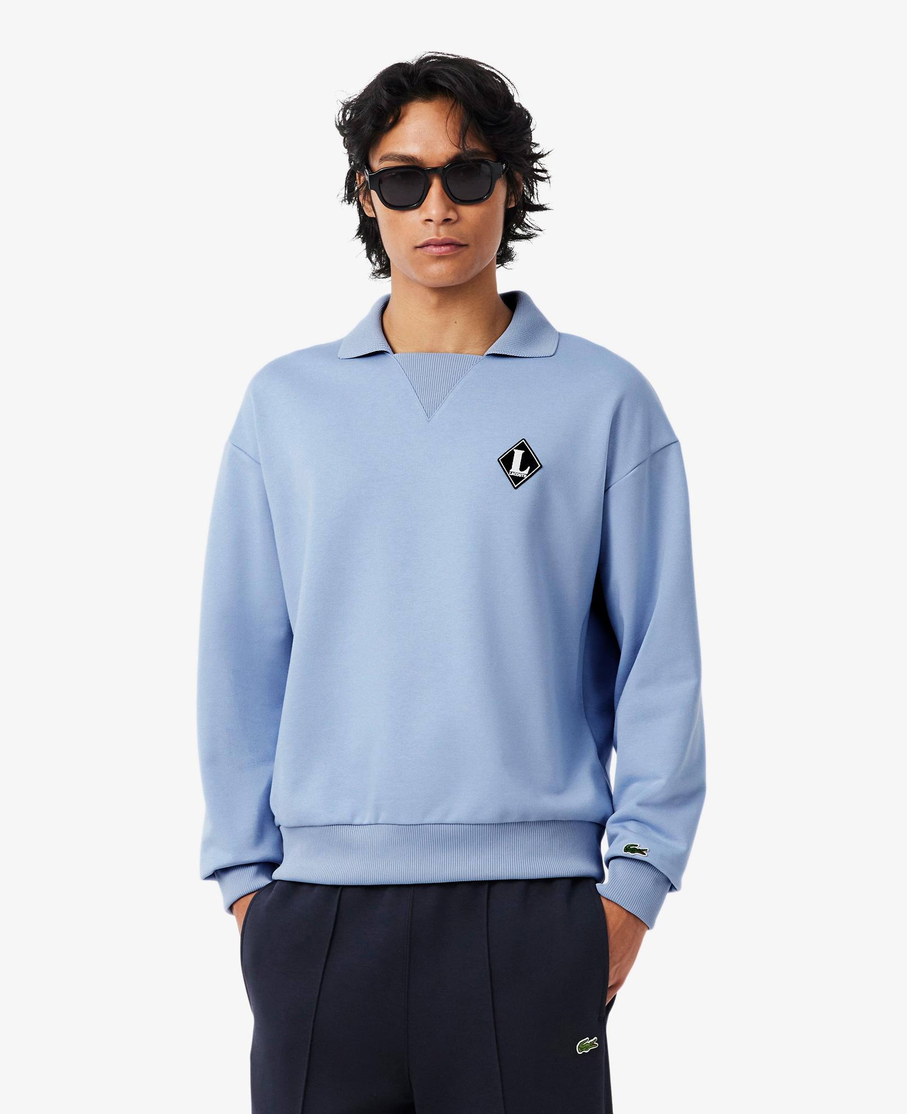 Erkek Loose Fit Polo Yaka Mavi Sweatshirt