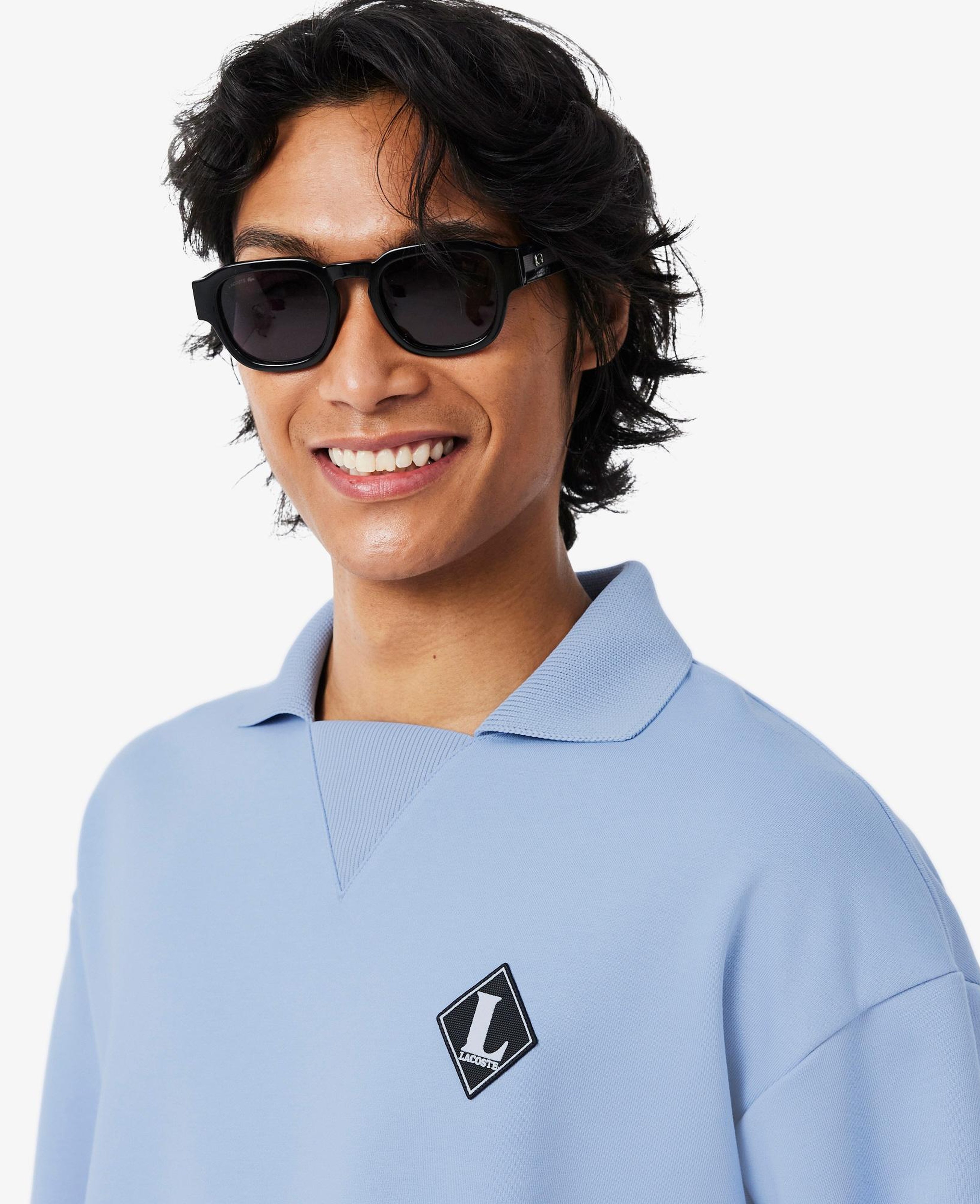 Erkek Loose Fit Polo Yaka Mavi Sweatshirt