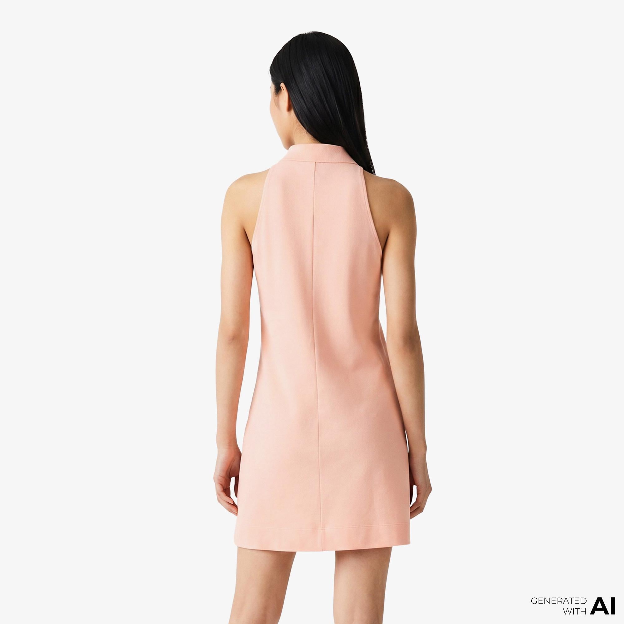 Lacoste Kadın Slim Fit Kolsuz Polo Yaka Pembe Elbise