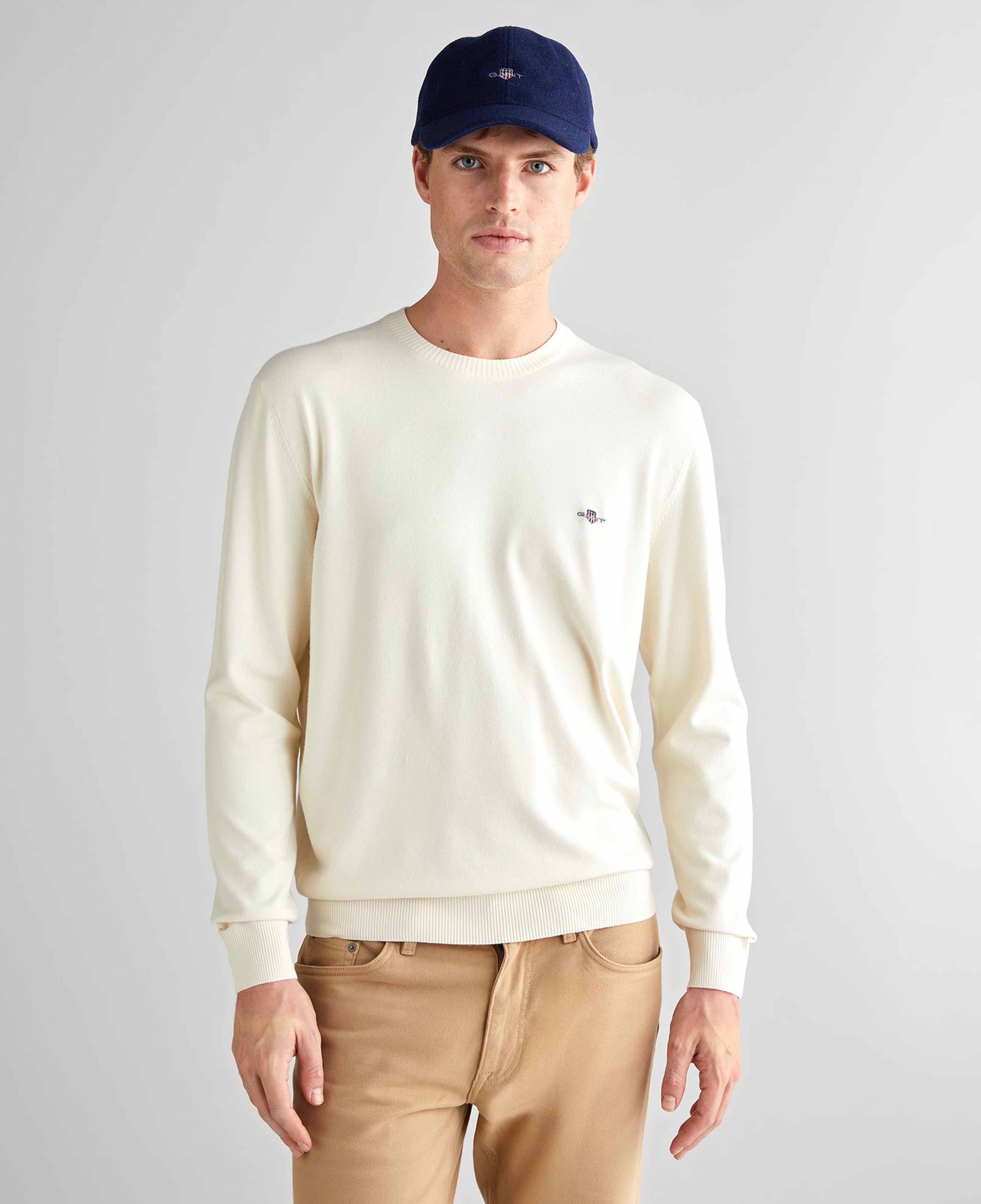 GANT Erkek Krem Standart Fit Bisiklet Yaka Triko
