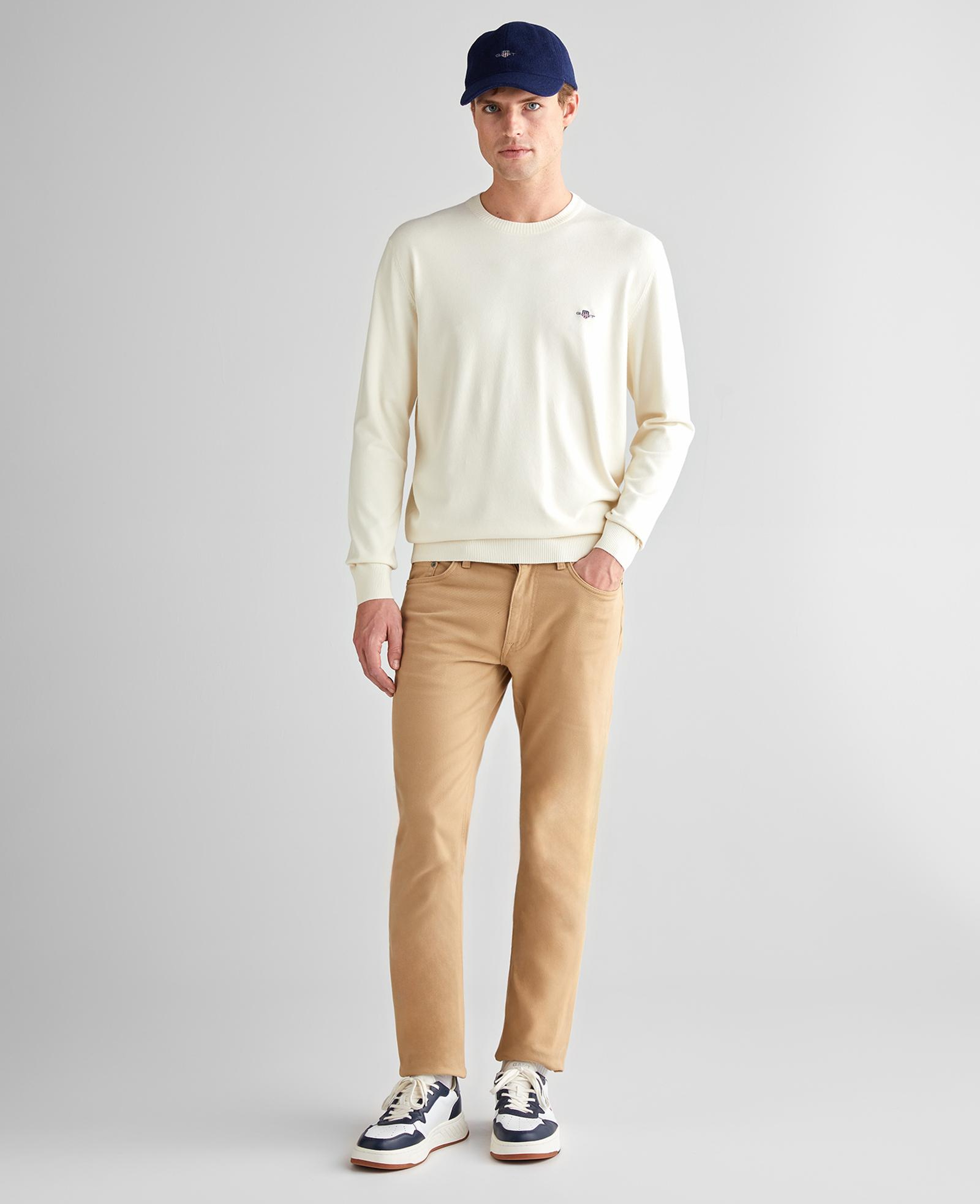 GANT Erkek Krem Standart Fit Bisiklet Yaka Triko