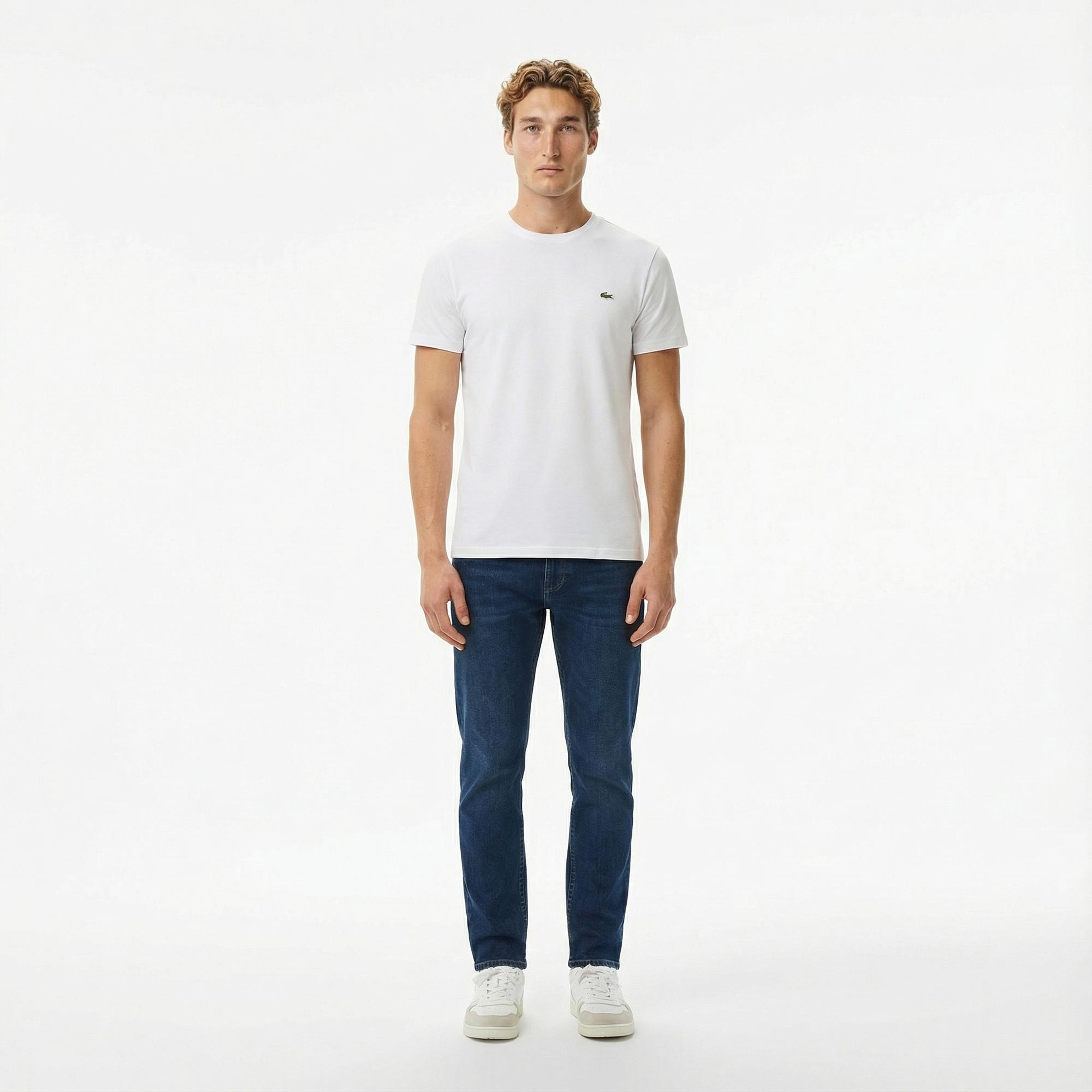 Erkek Slim Fit Bisiklet Yaka Beyaz T-Shirt