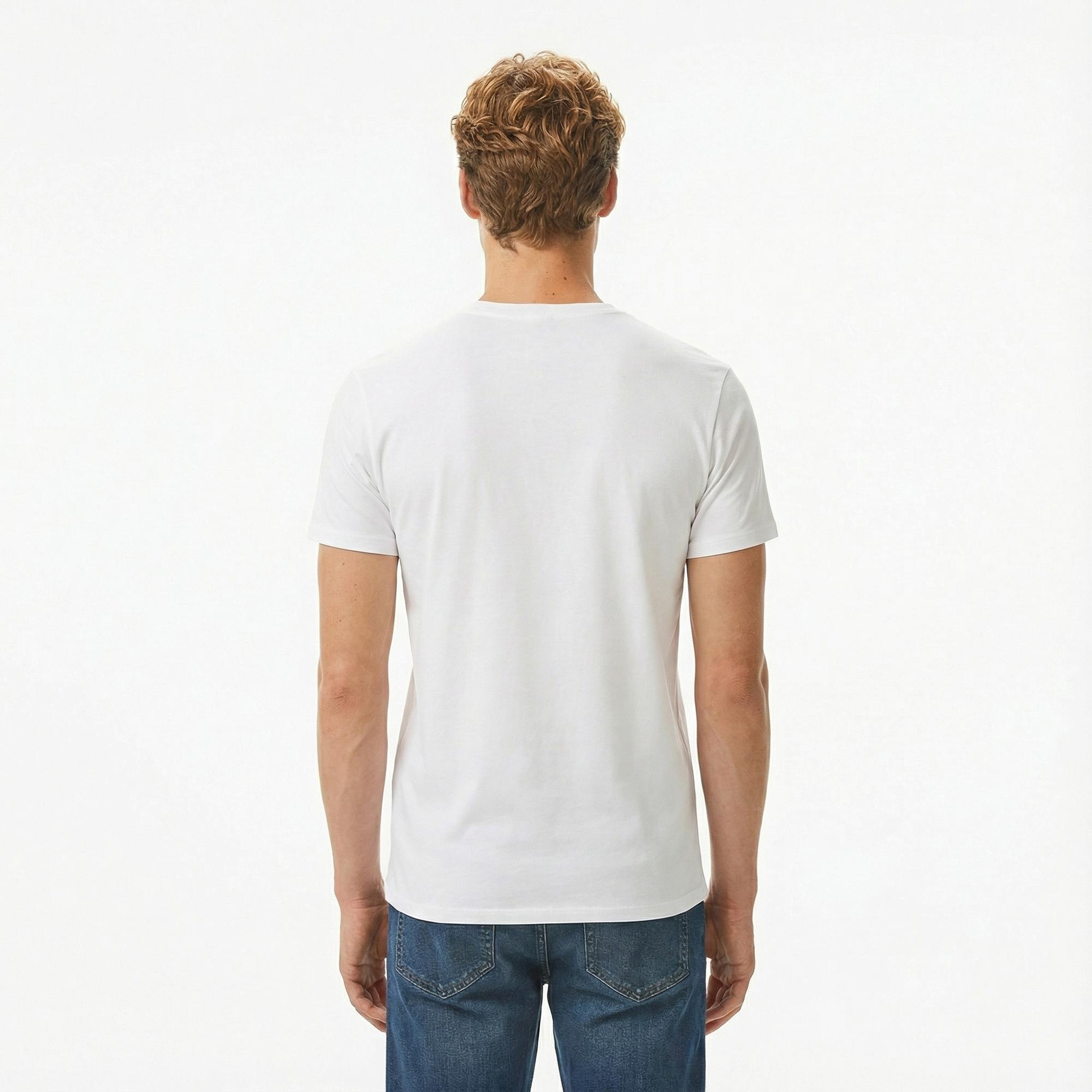 Erkek Slim Fit Bisiklet Yaka Beyaz T-Shirt