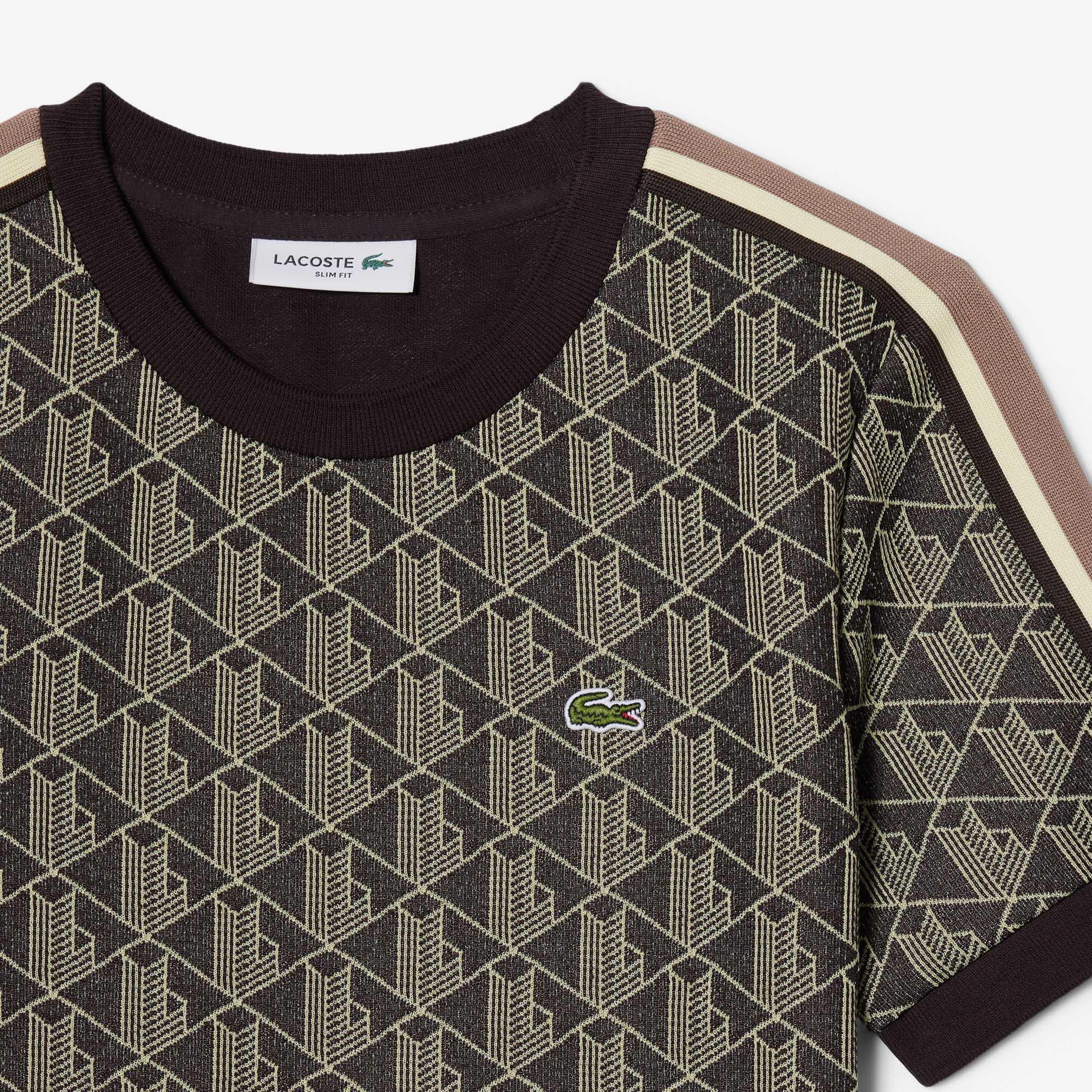 Kadın Slim Fit Bisiklet Yaka Monogram Kahverengi T-Shirt