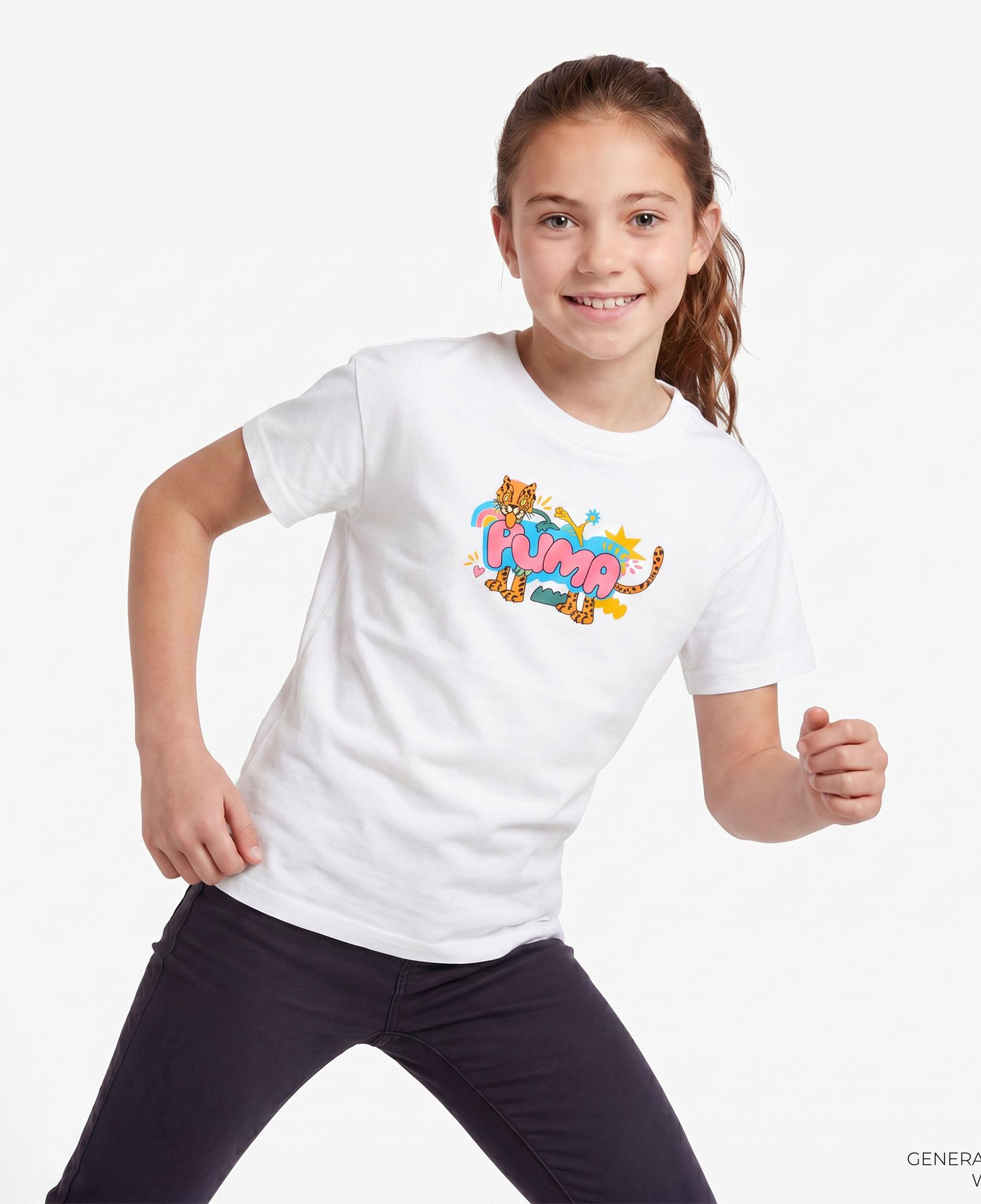 Puma Graphic Leopard Çocuk Beyaz T-Shirt