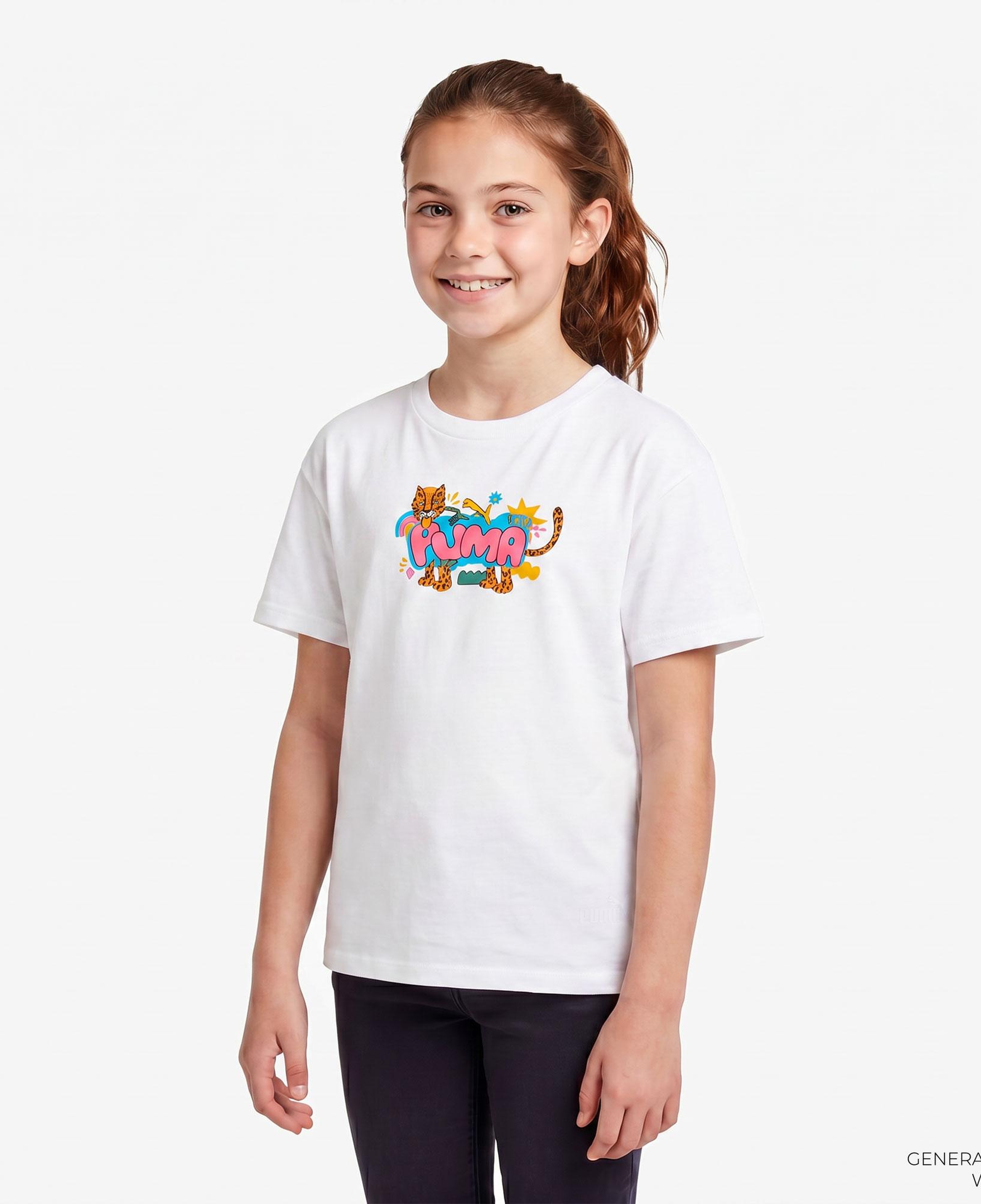 Puma Graphic Leopard Çocuk Beyaz T-Shirt