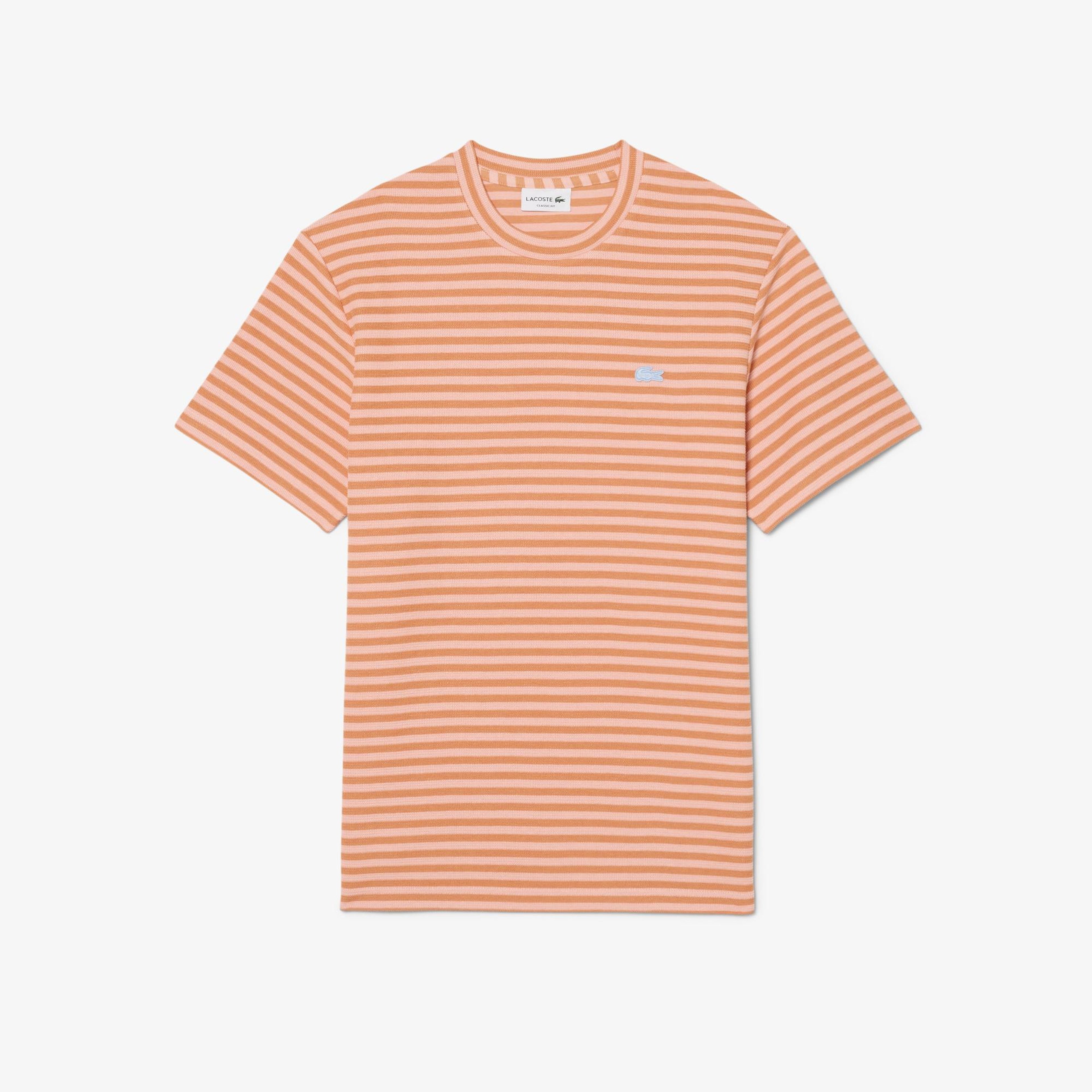 Lacoste Erkek Classic Fit Bisiklet Yaka Çizgili Turuncu T-Shirt