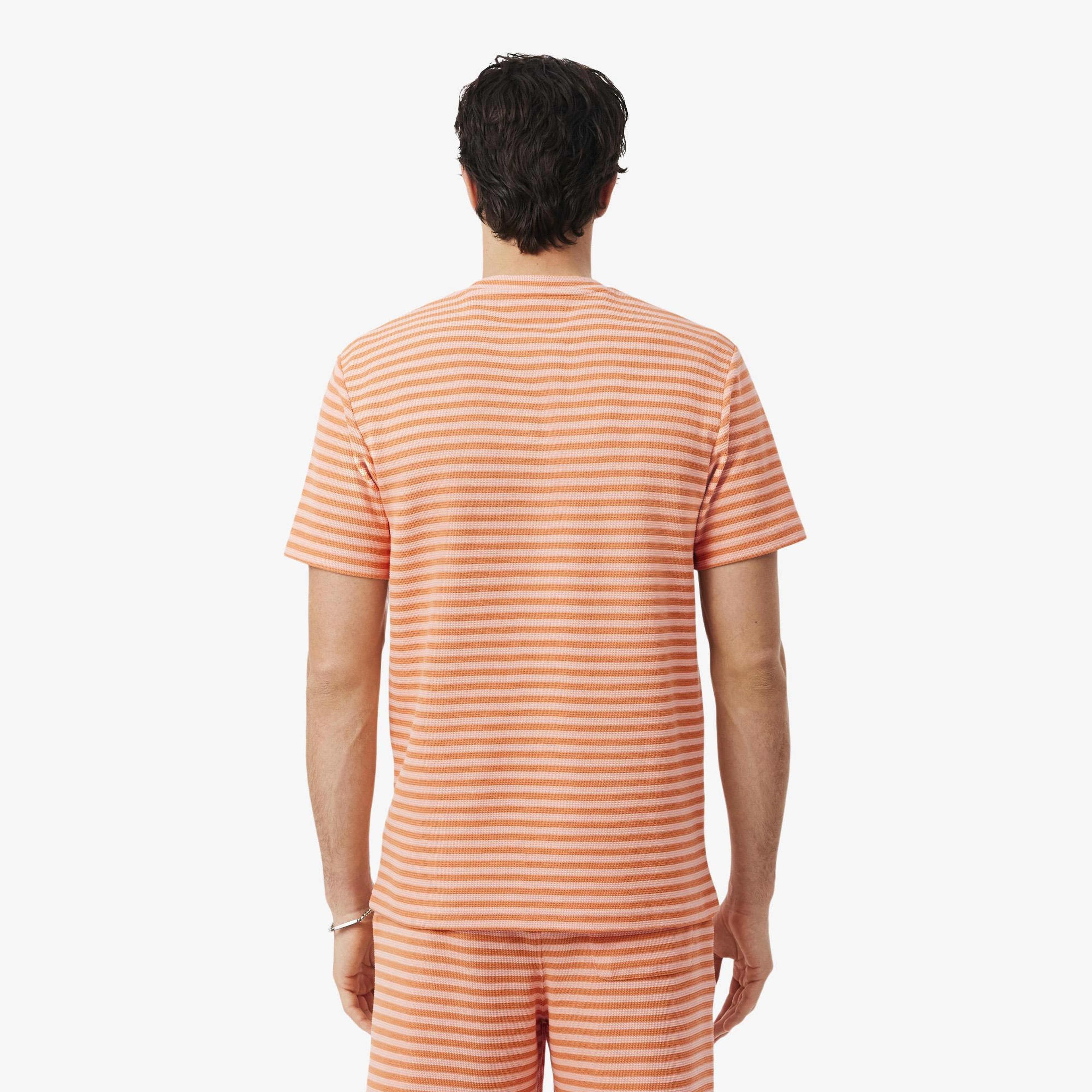 Lacoste Erkek Classic Fit Bisiklet Yaka Çizgili Turuncu T-Shirt