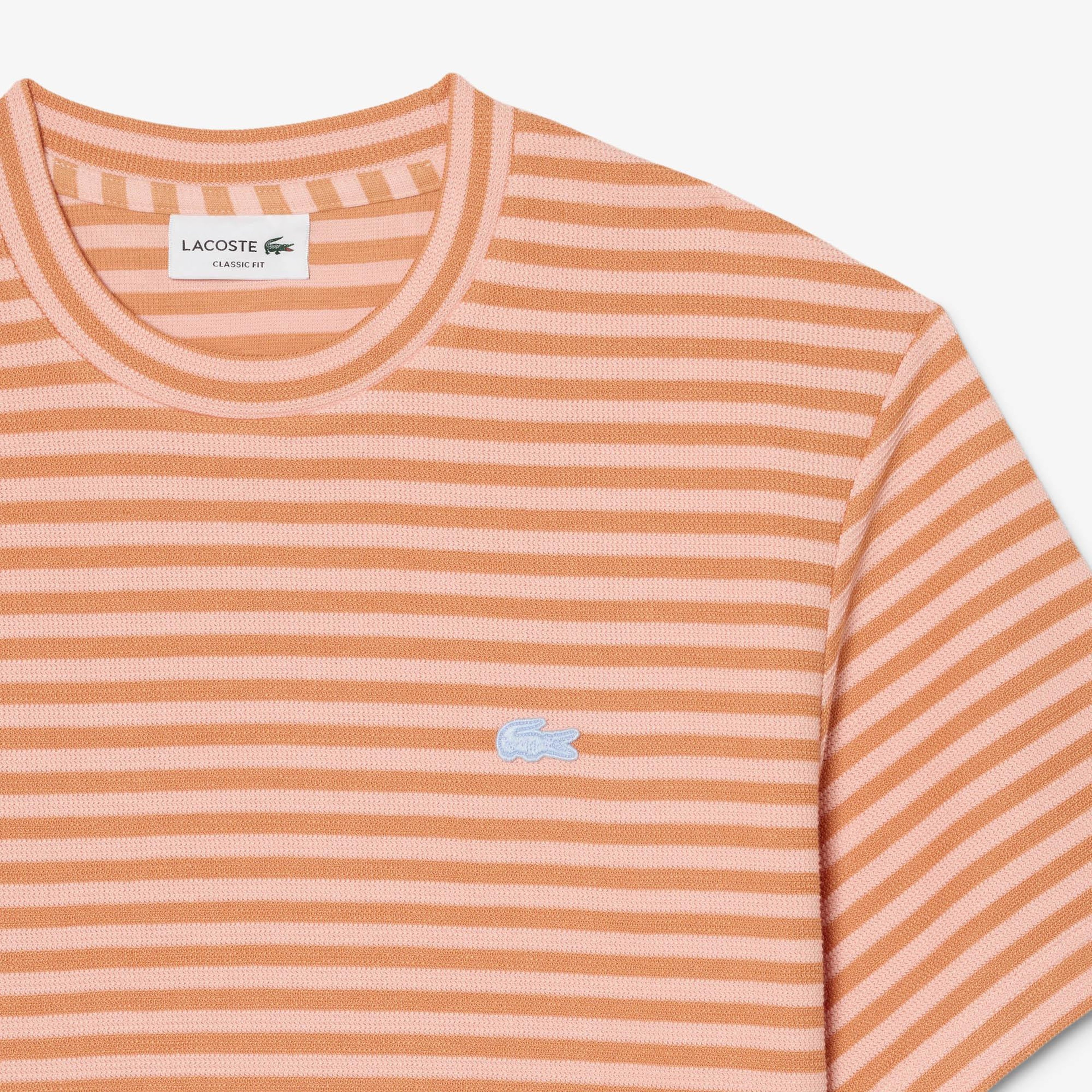 Lacoste Erkek Classic Fit Bisiklet Yaka Çizgili Turuncu T-Shirt