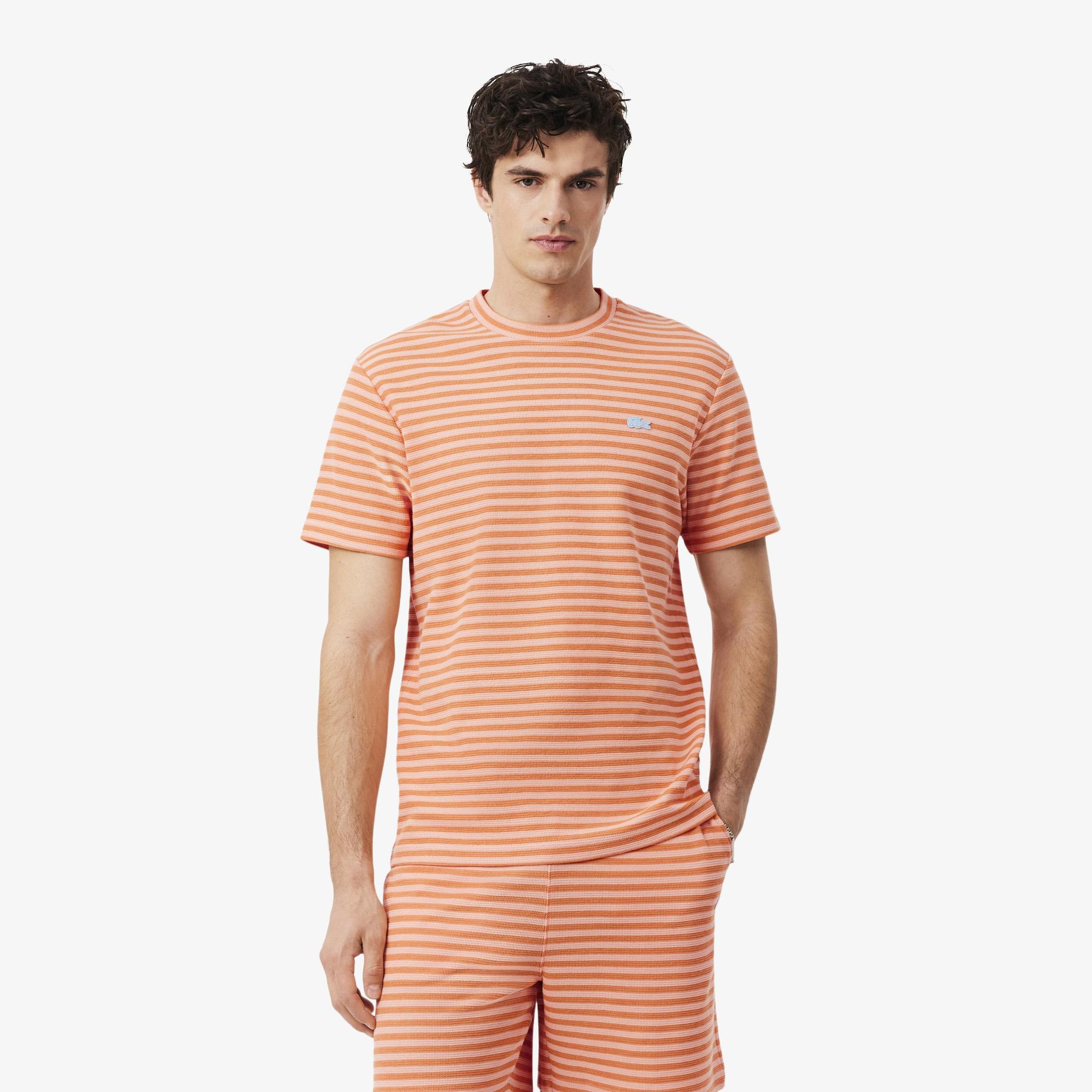 Lacoste Erkek Classic Fit Bisiklet Yaka Çizgili Turuncu T-Shirt