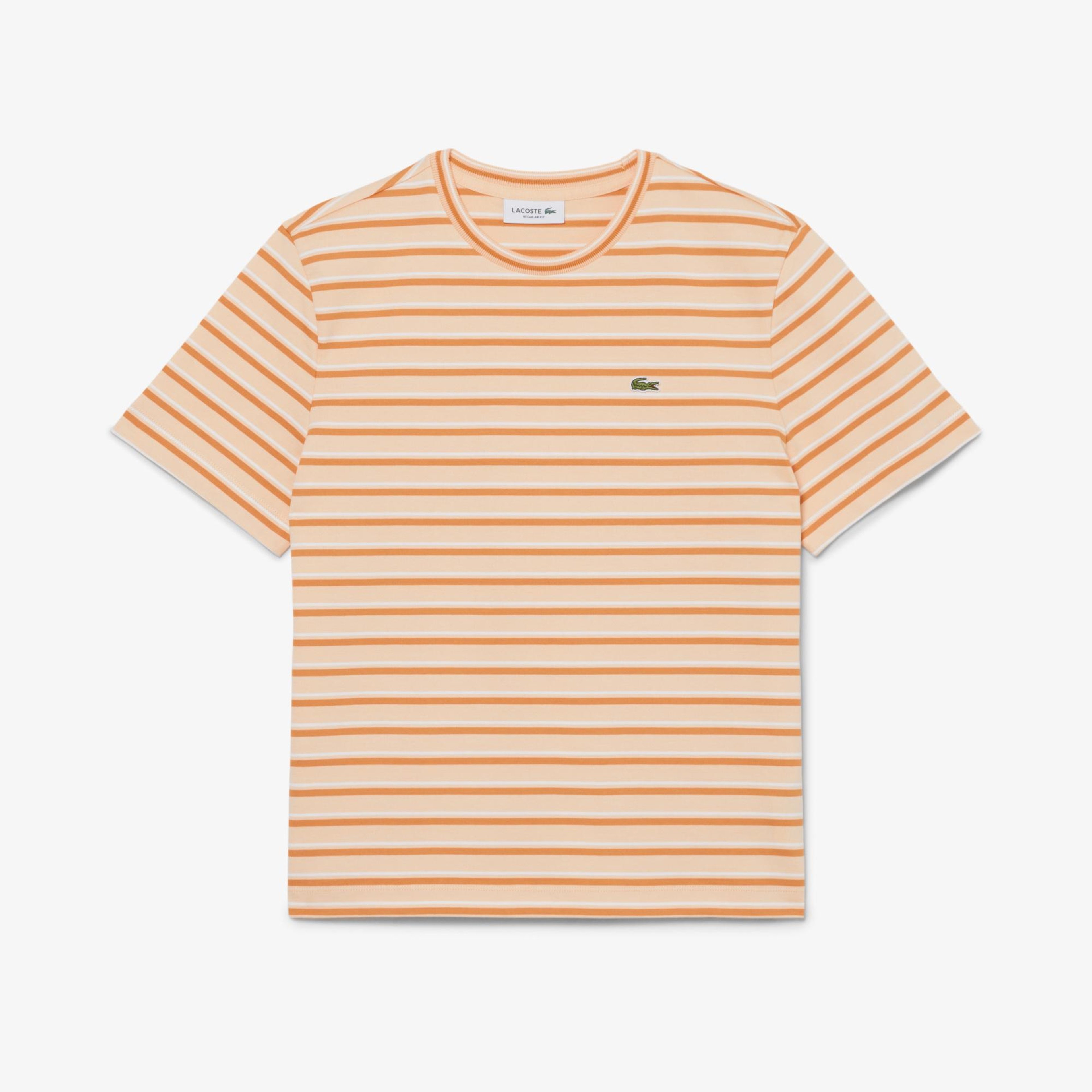 Kadın Regular Fit Bisiklet Yaka Çizgili Turuncu T-Shirt