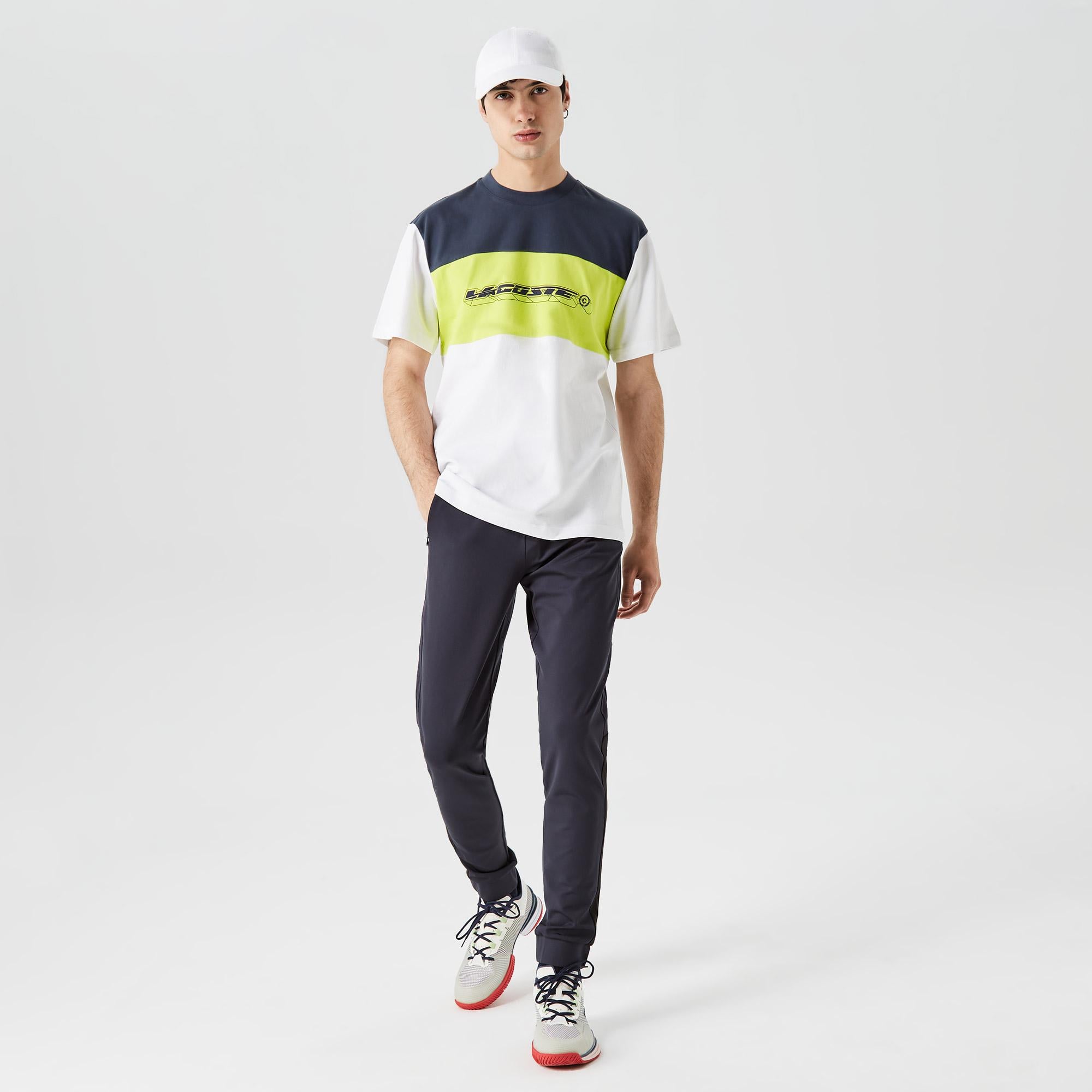 Erkek Relaxed Fit Bisiklet Yaka Renk Bloklu Beyaz T-Shirt