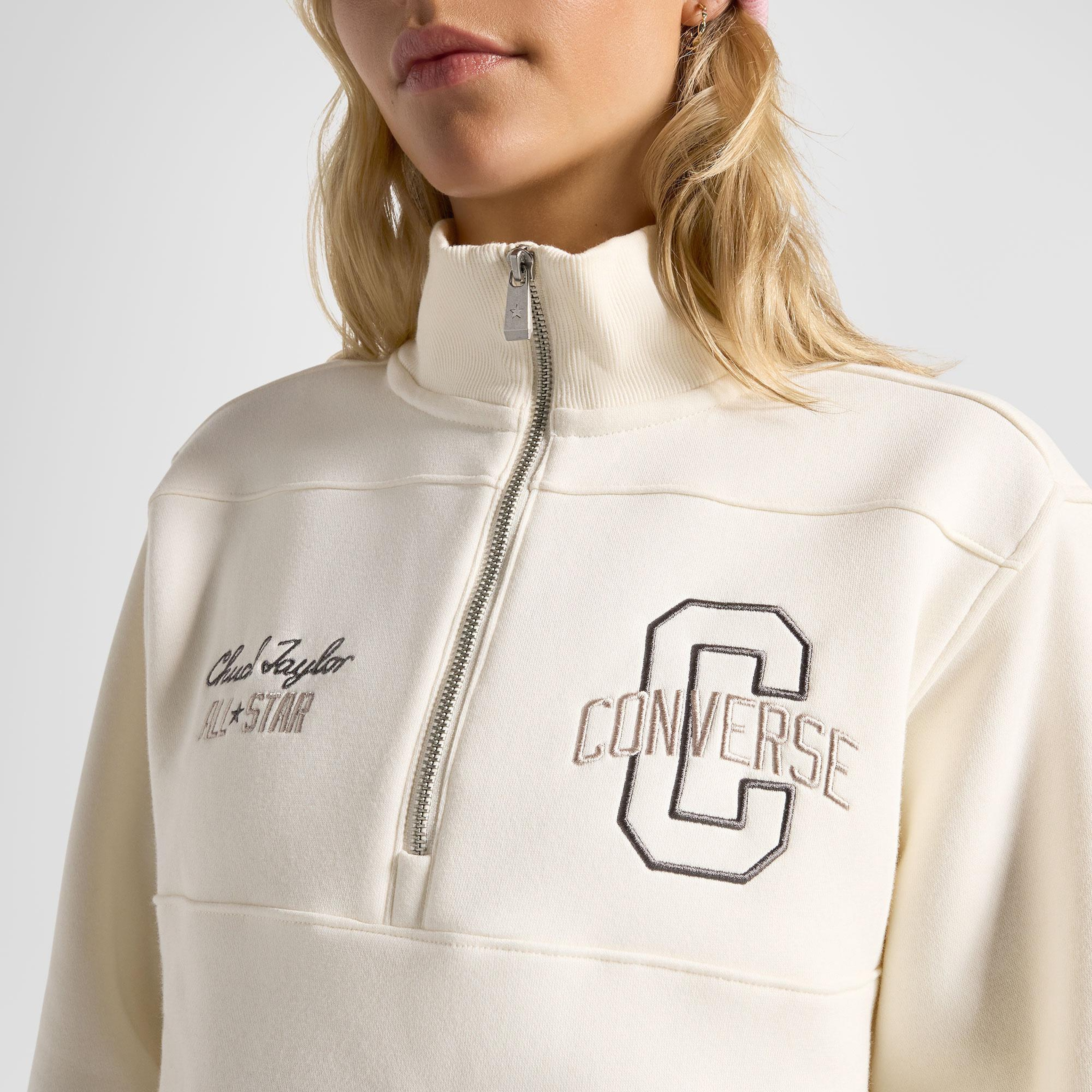 Converse Classic Kadın Yarım Fermuarlı Krem Sweatshirt