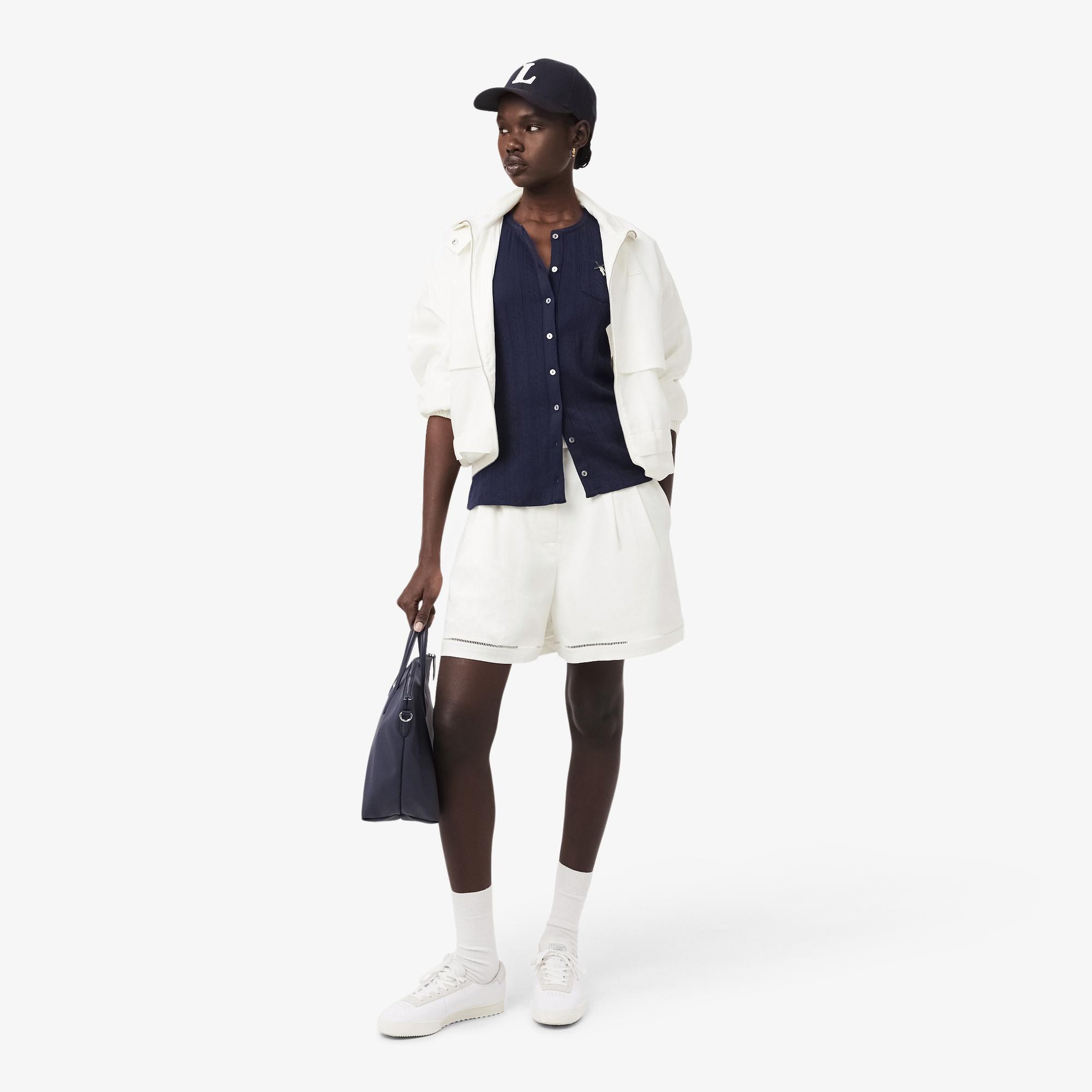 Kadın Oversize Fit Beyaz Bermuda Şort