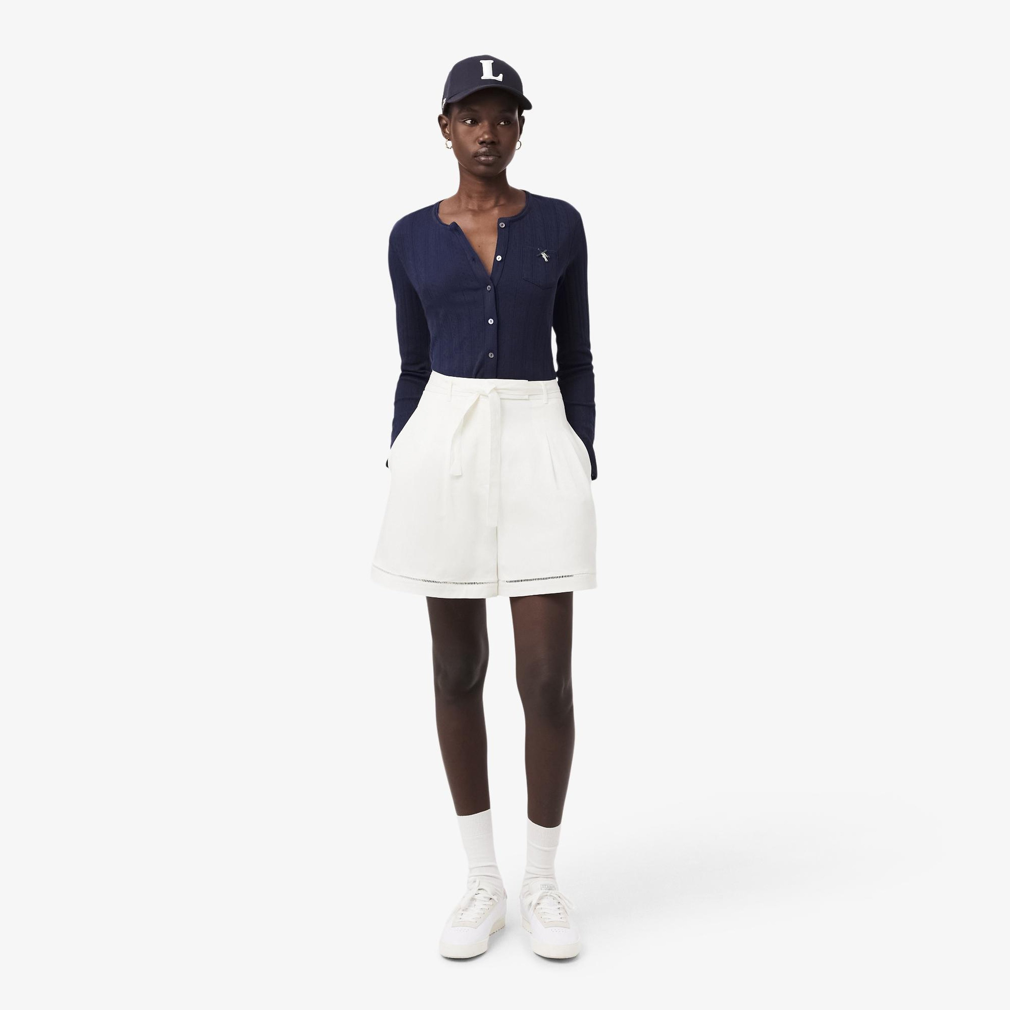 Kadın Oversize Fit Beyaz Bermuda Şort