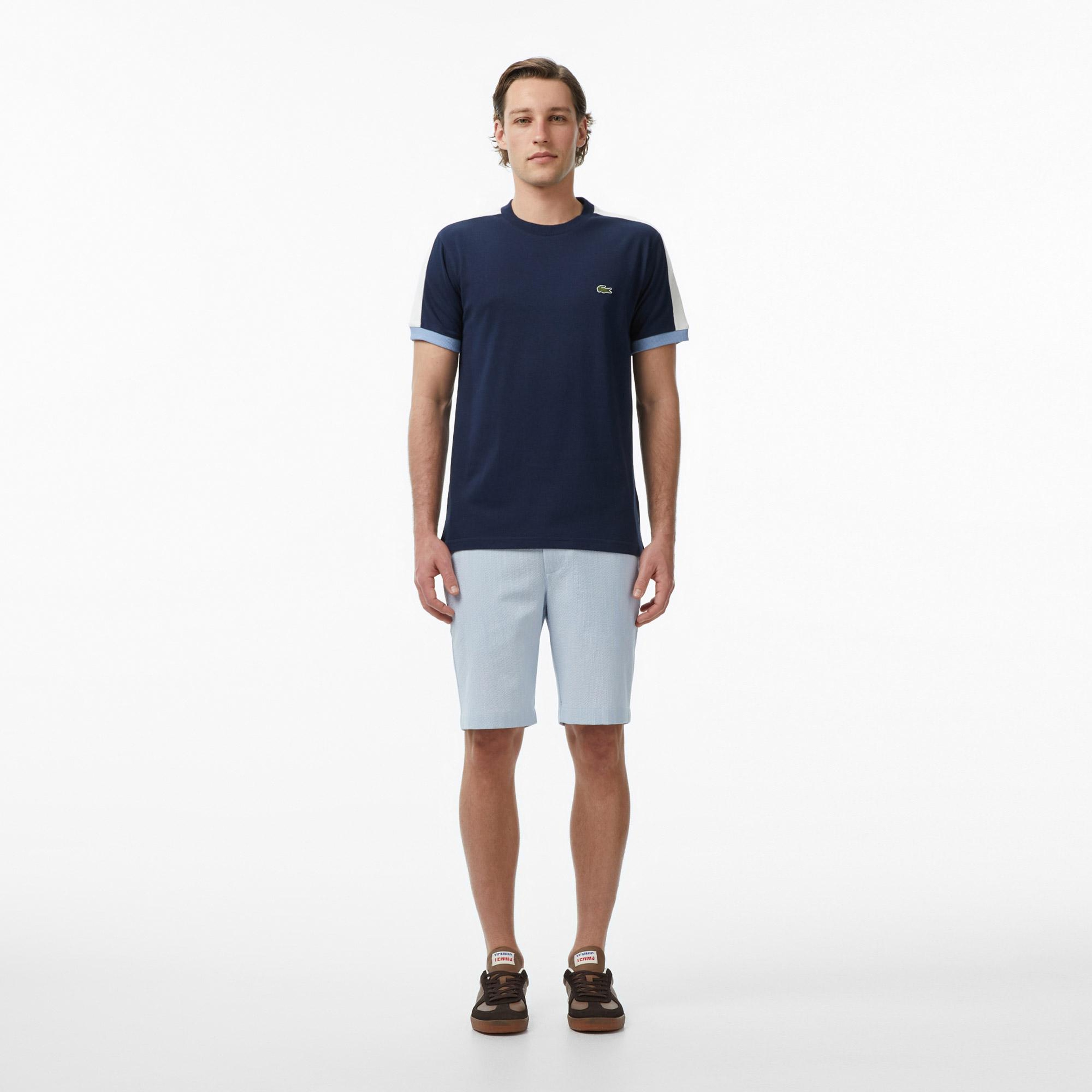 Erkek Regular Fit Bisiklet Yaka Renk Bloklu Lacivert T-Shirt