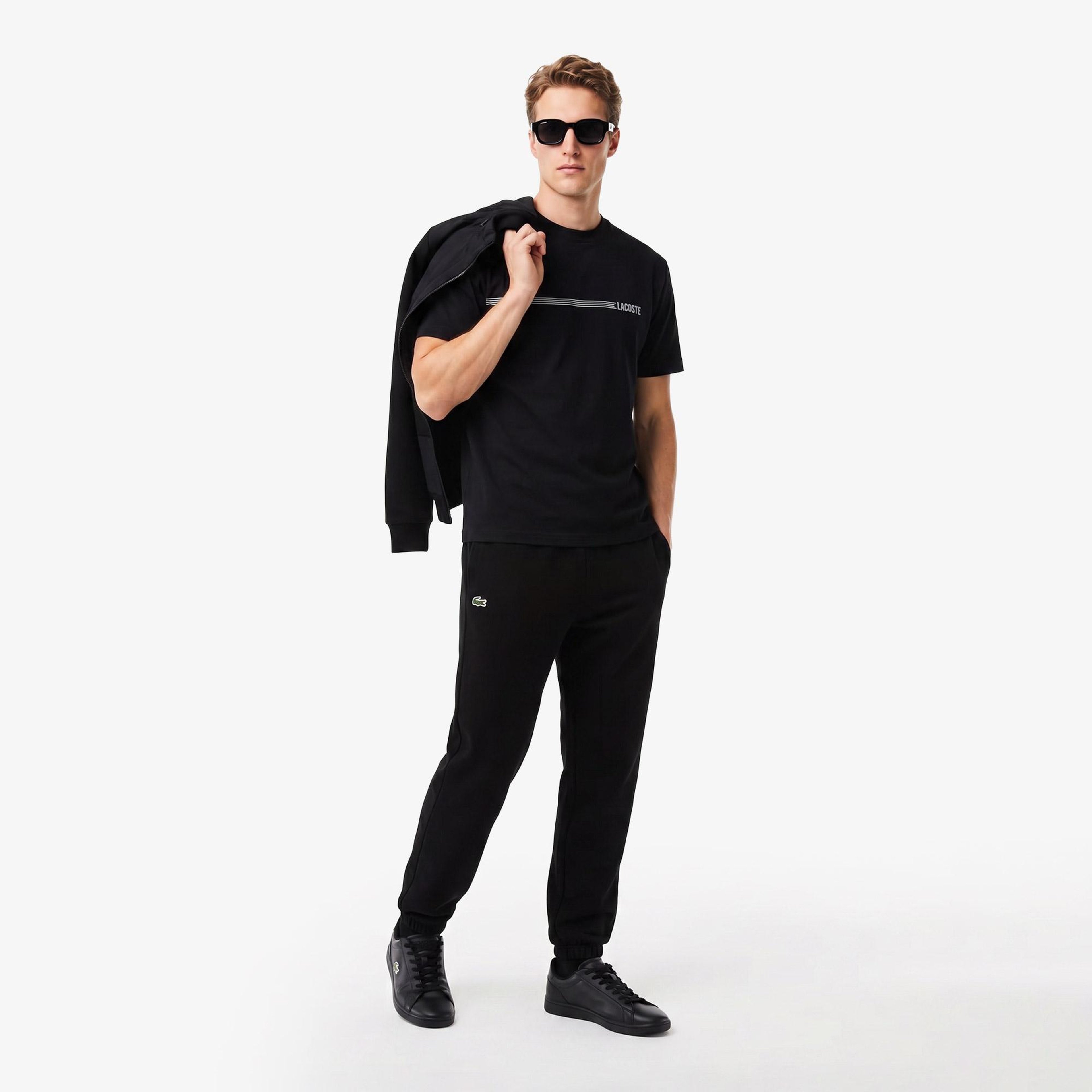 Erkek Relaxed Fit Bisiklet Yaka Baskılı Siyah T-Shirt