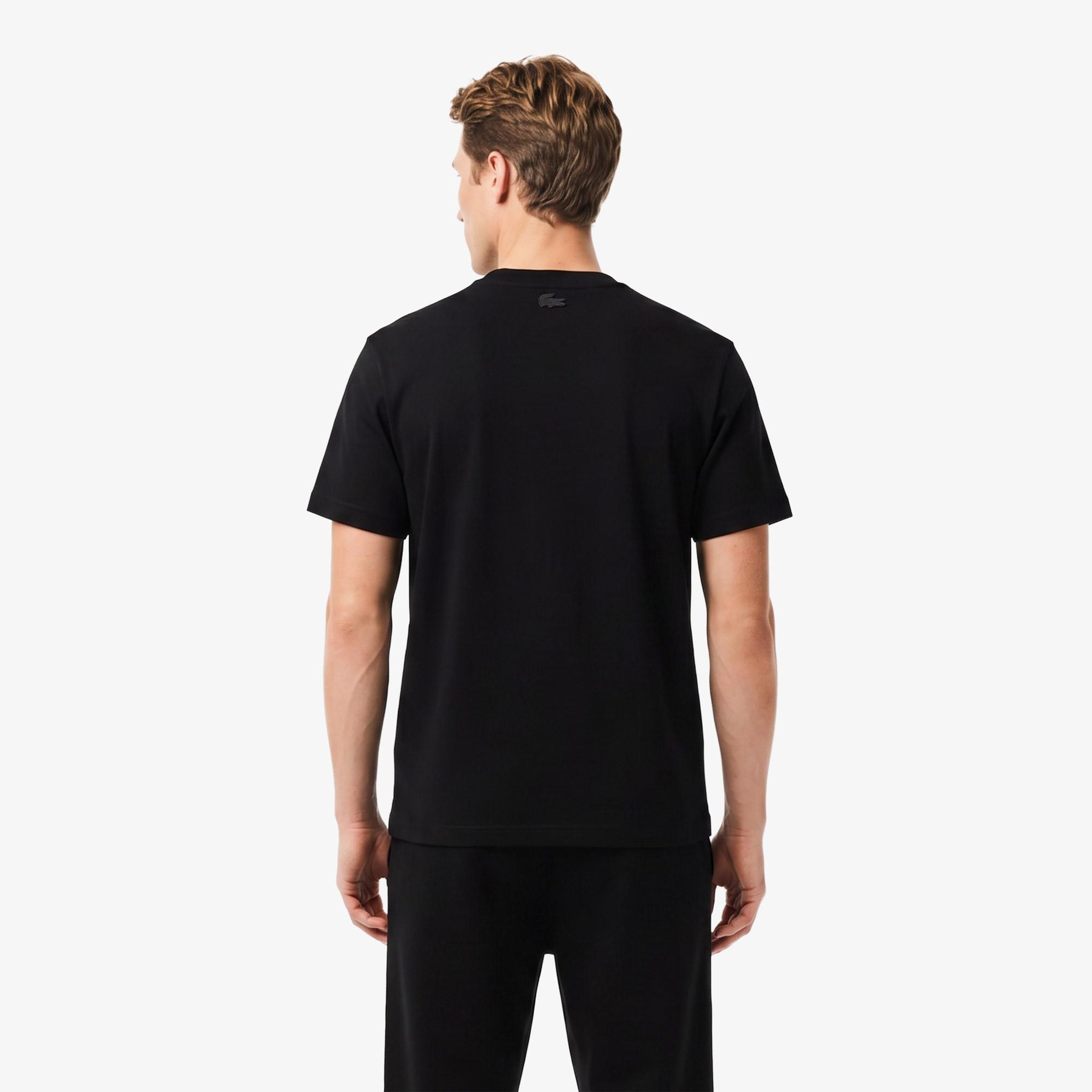 Erkek Relaxed Fit Bisiklet Yaka Baskılı Siyah T-Shirt