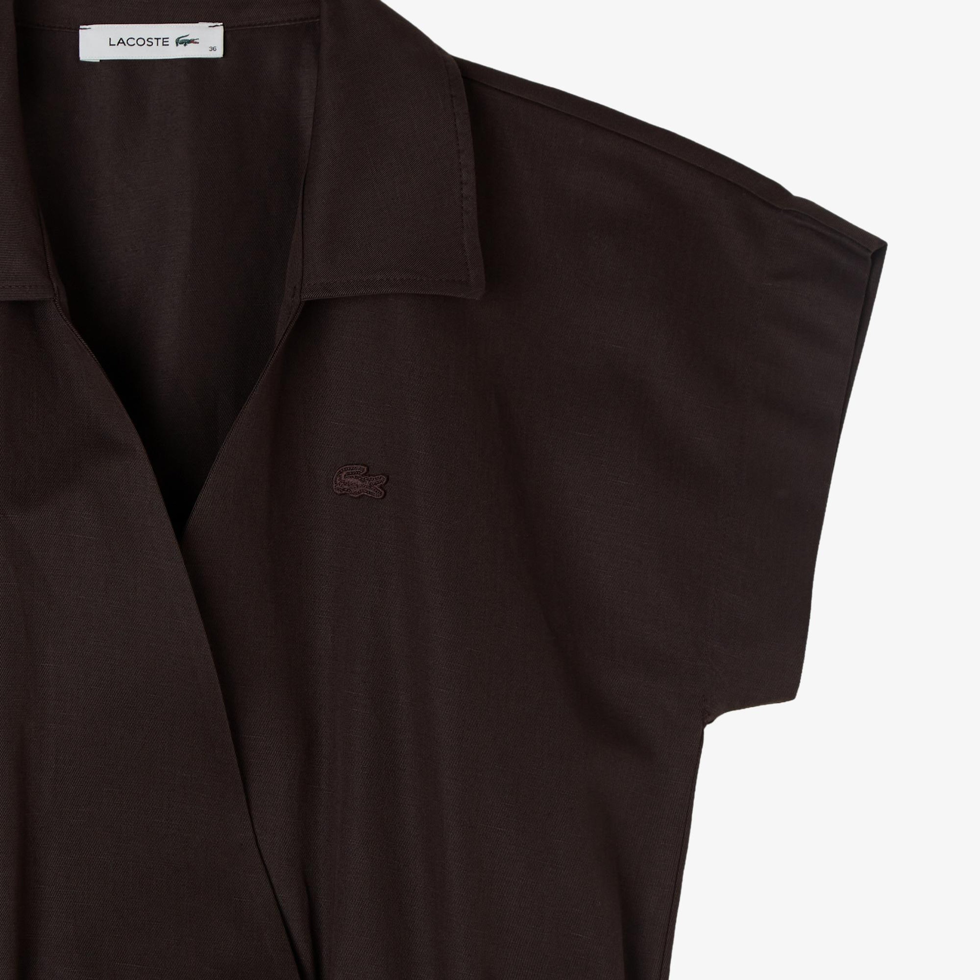 Kadın Flare Fit Kısa Kollu Polo Yaka Kahverengi Elbise