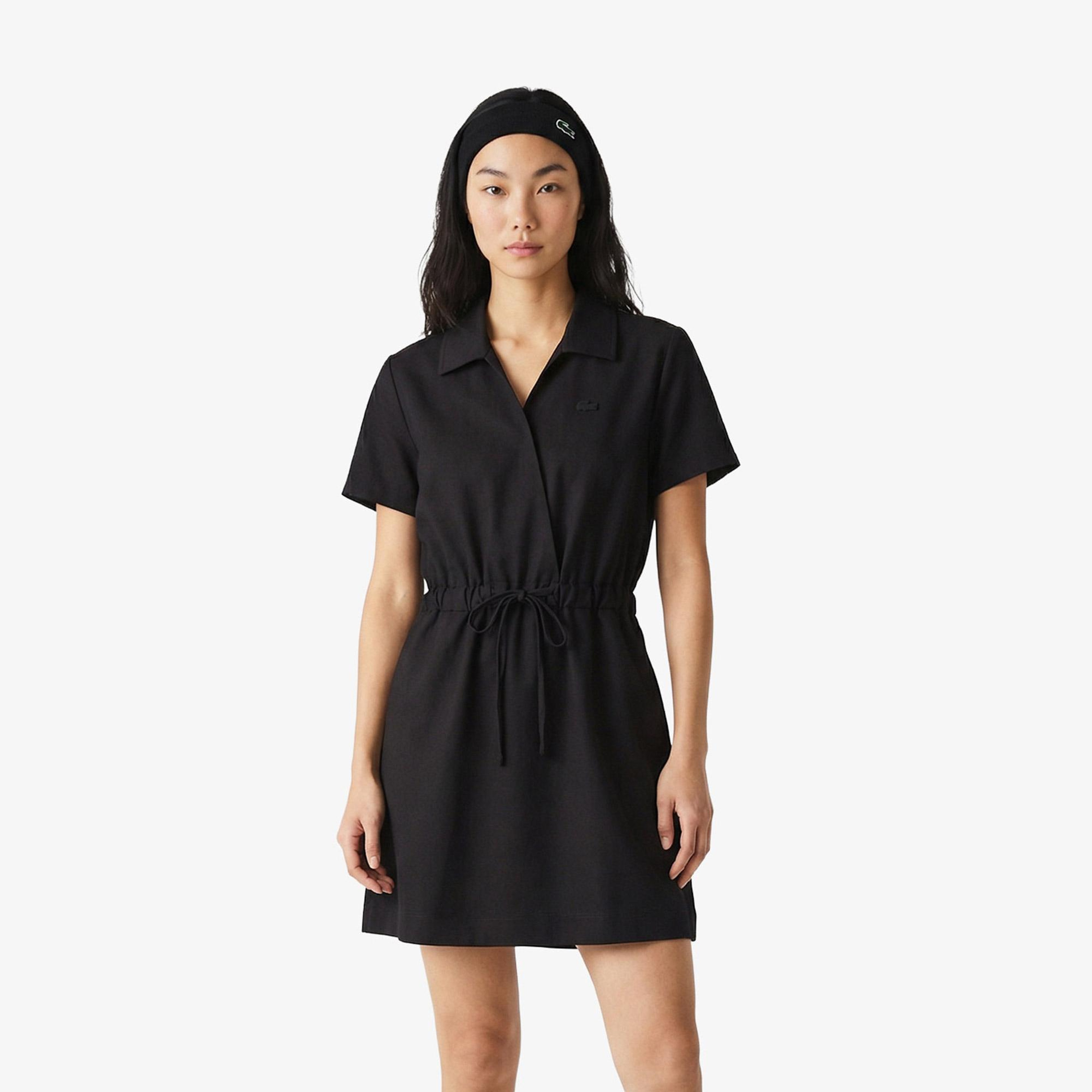 Kadın Flare Fit Kısa Kollu Polo Yaka Kahverengi Elbise