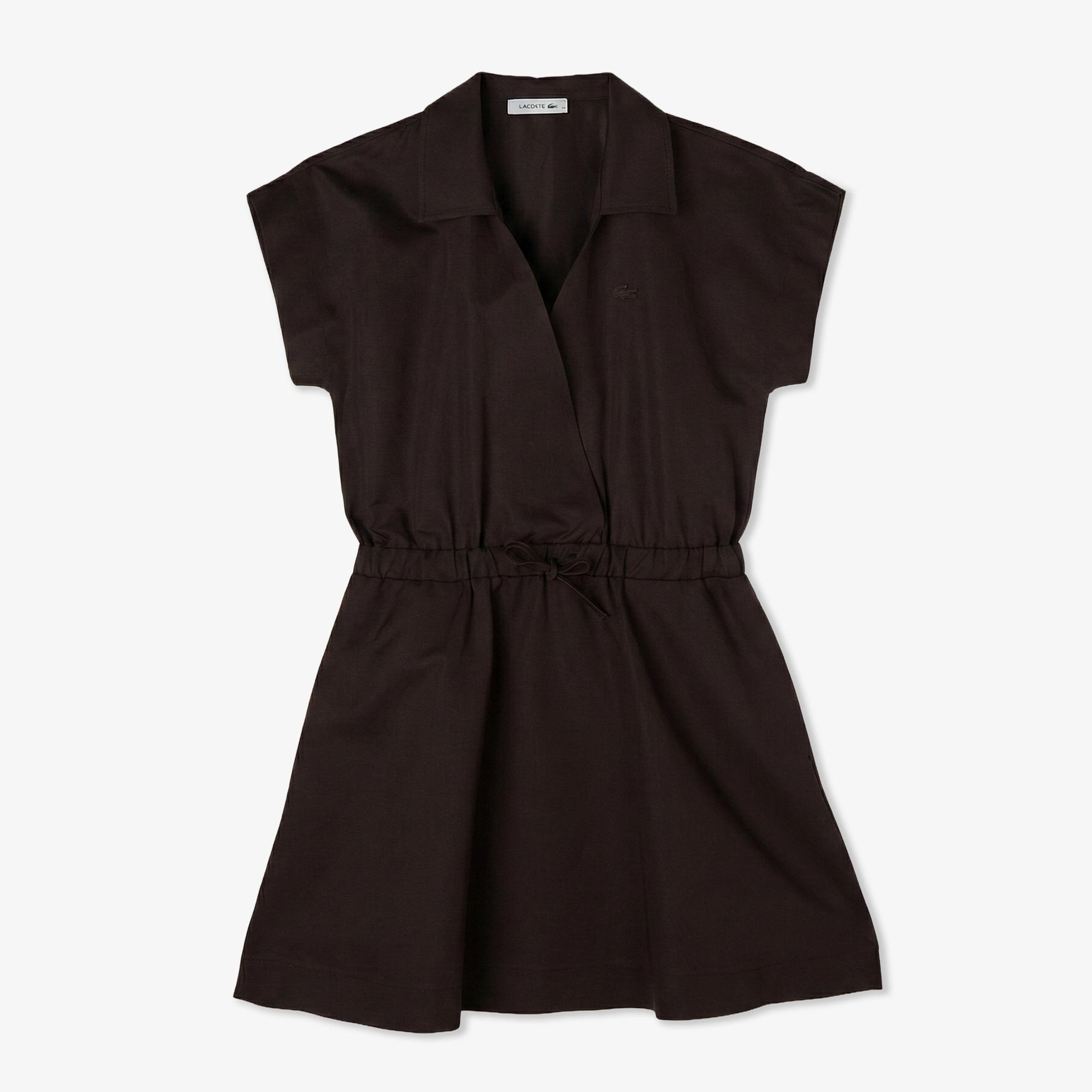 Kadın Flare Fit Kısa Kollu Polo Yaka Kahverengi Elbise