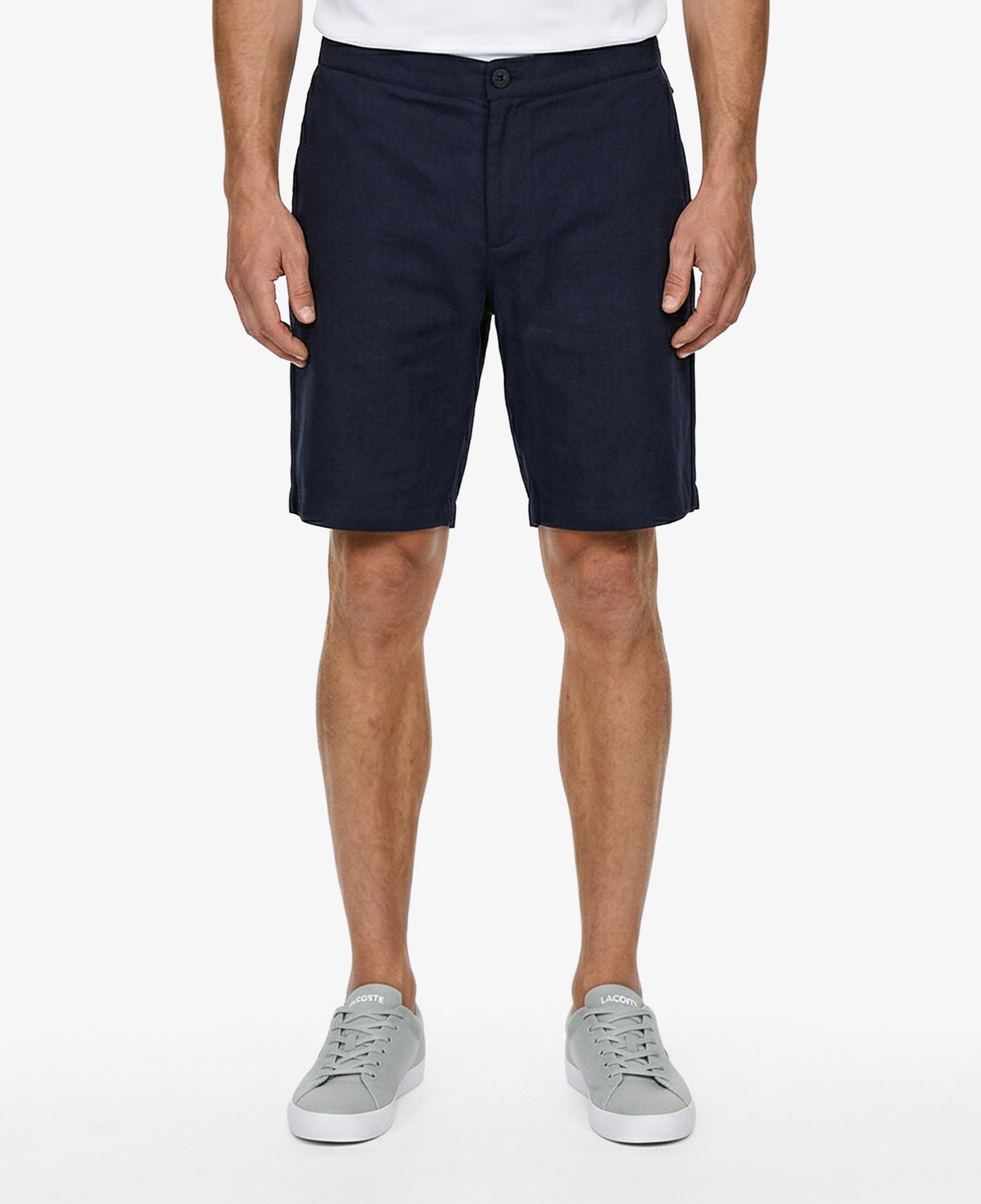 Erkek Tapered Fit Keten Lacivert Bermuda Şort