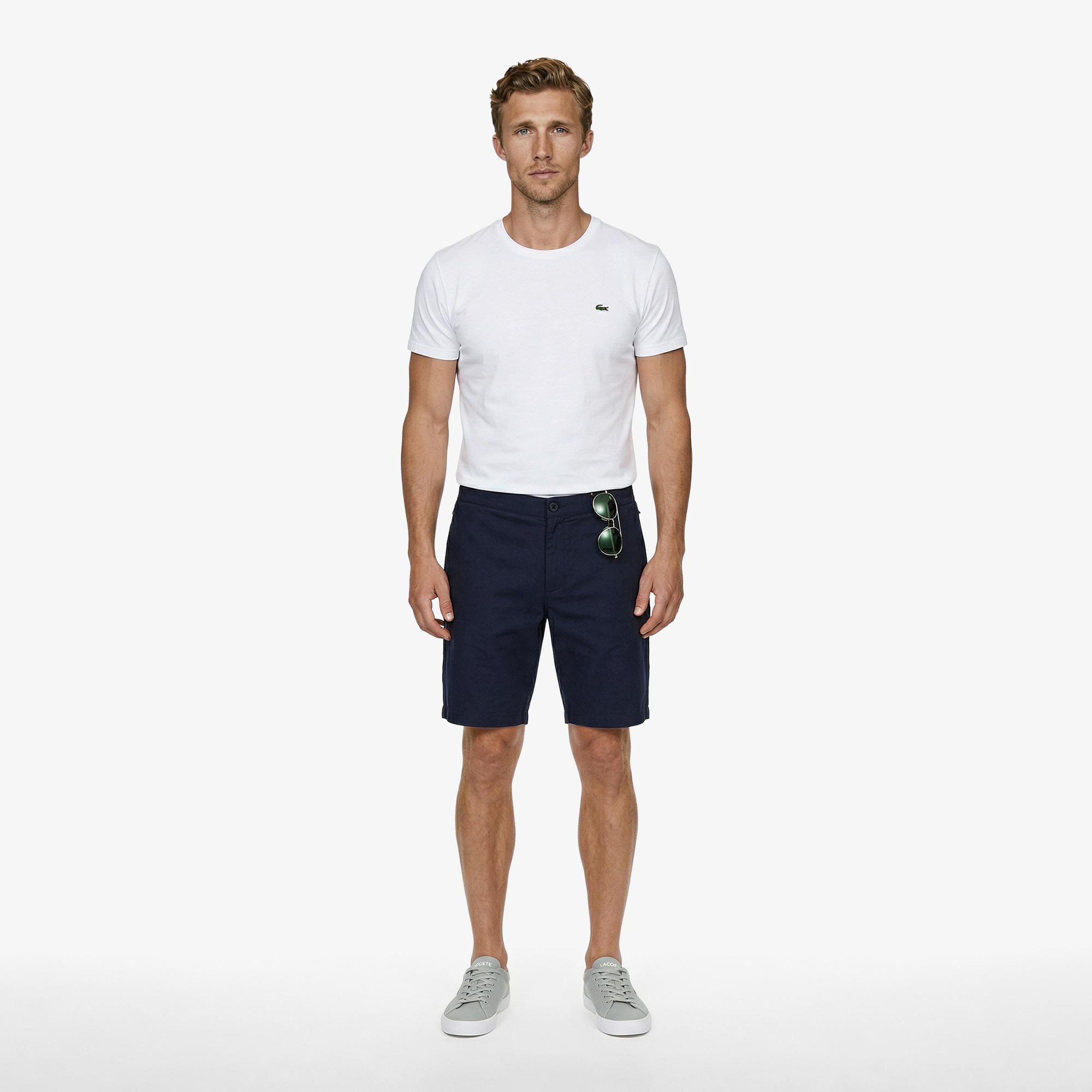 Erkek Tapered Fit Keten Lacivert Bermuda Şort