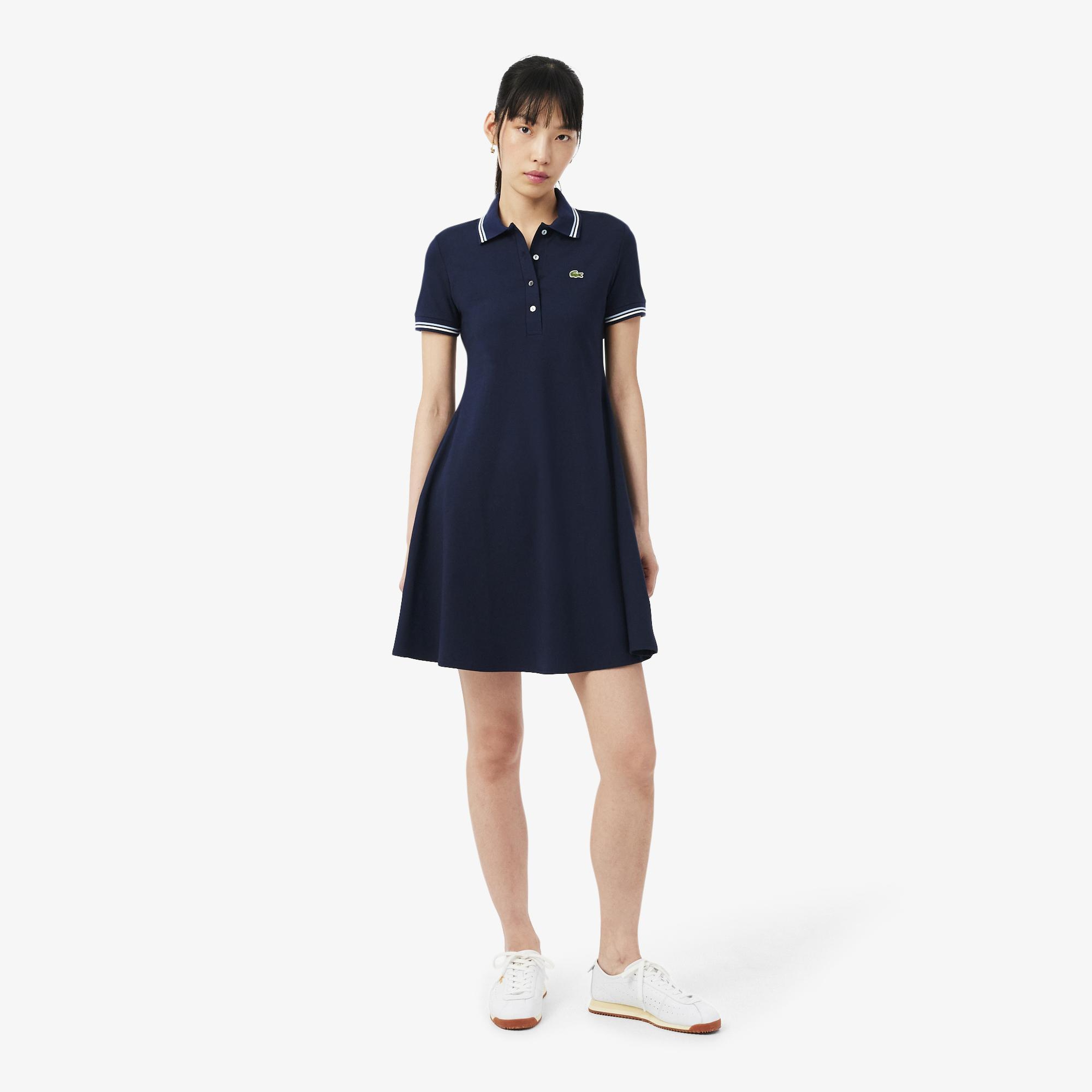 Lacoste Kadın Flare Fit Kısa Kollu Polo Yaka Organik Pamuk Lacivert Elbise