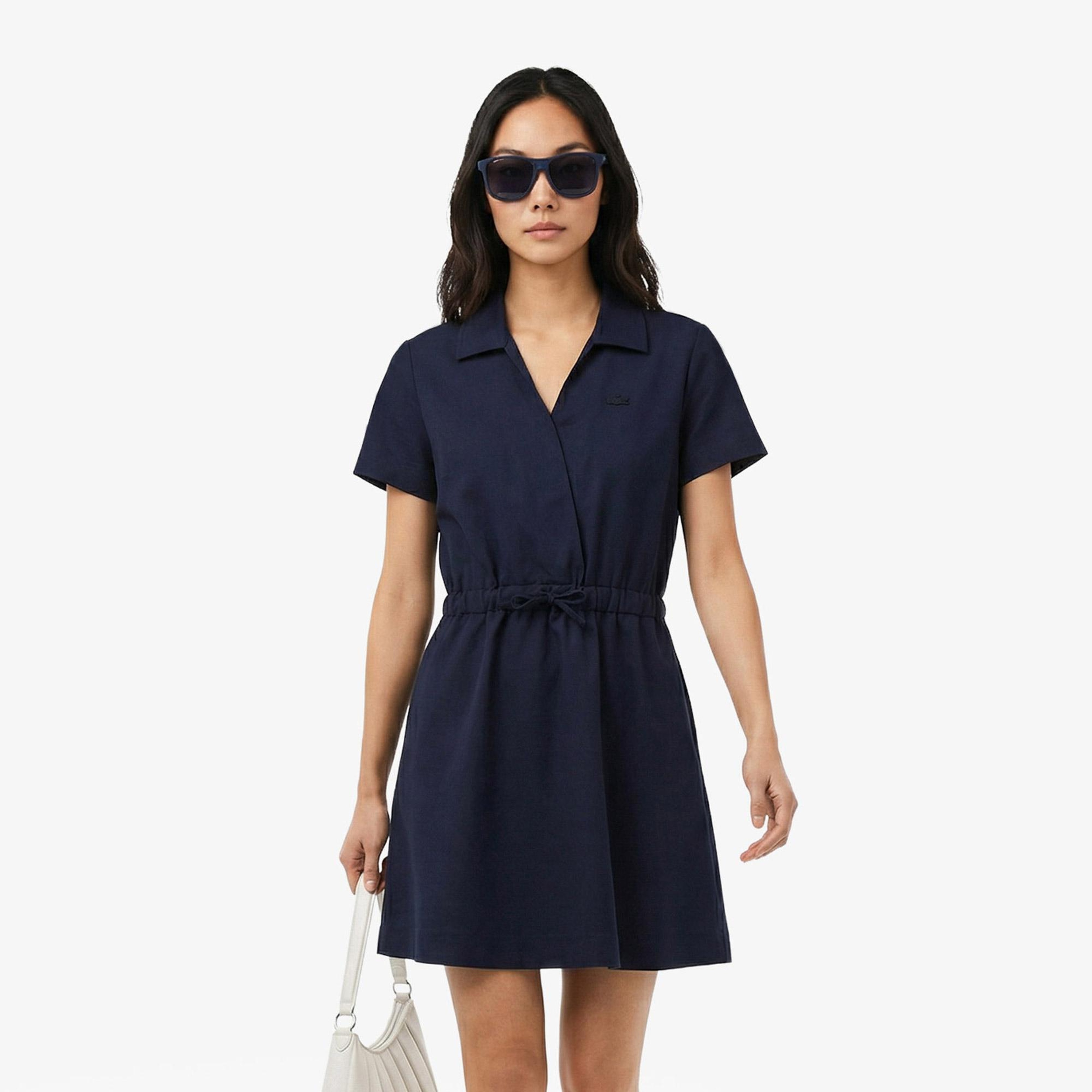 Kadın Flare Fit Kısa Kollu Polo Yaka Lacivert Elbise