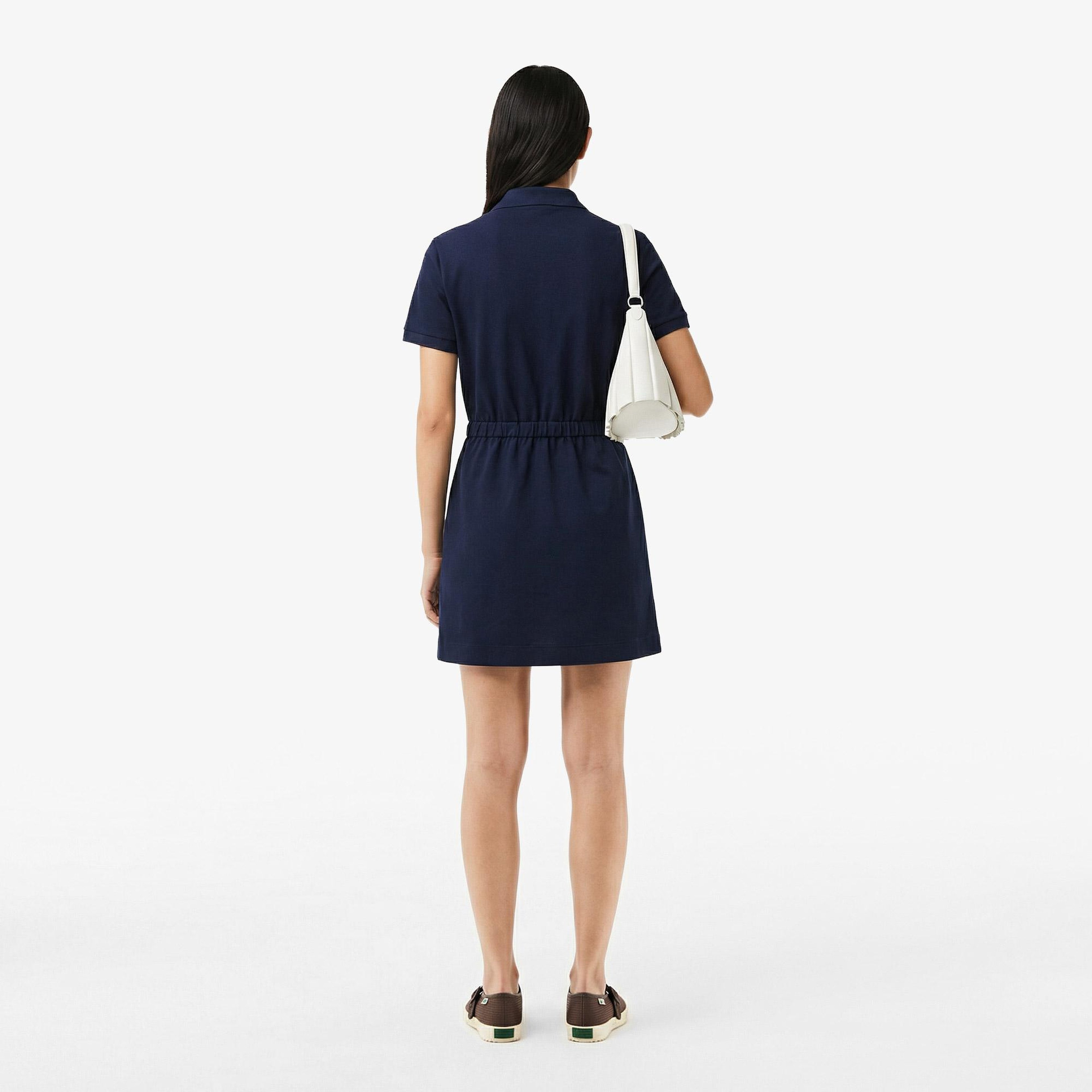 Kadın Flare Fit Kısa Kollu Polo Yaka Lacivert Elbise