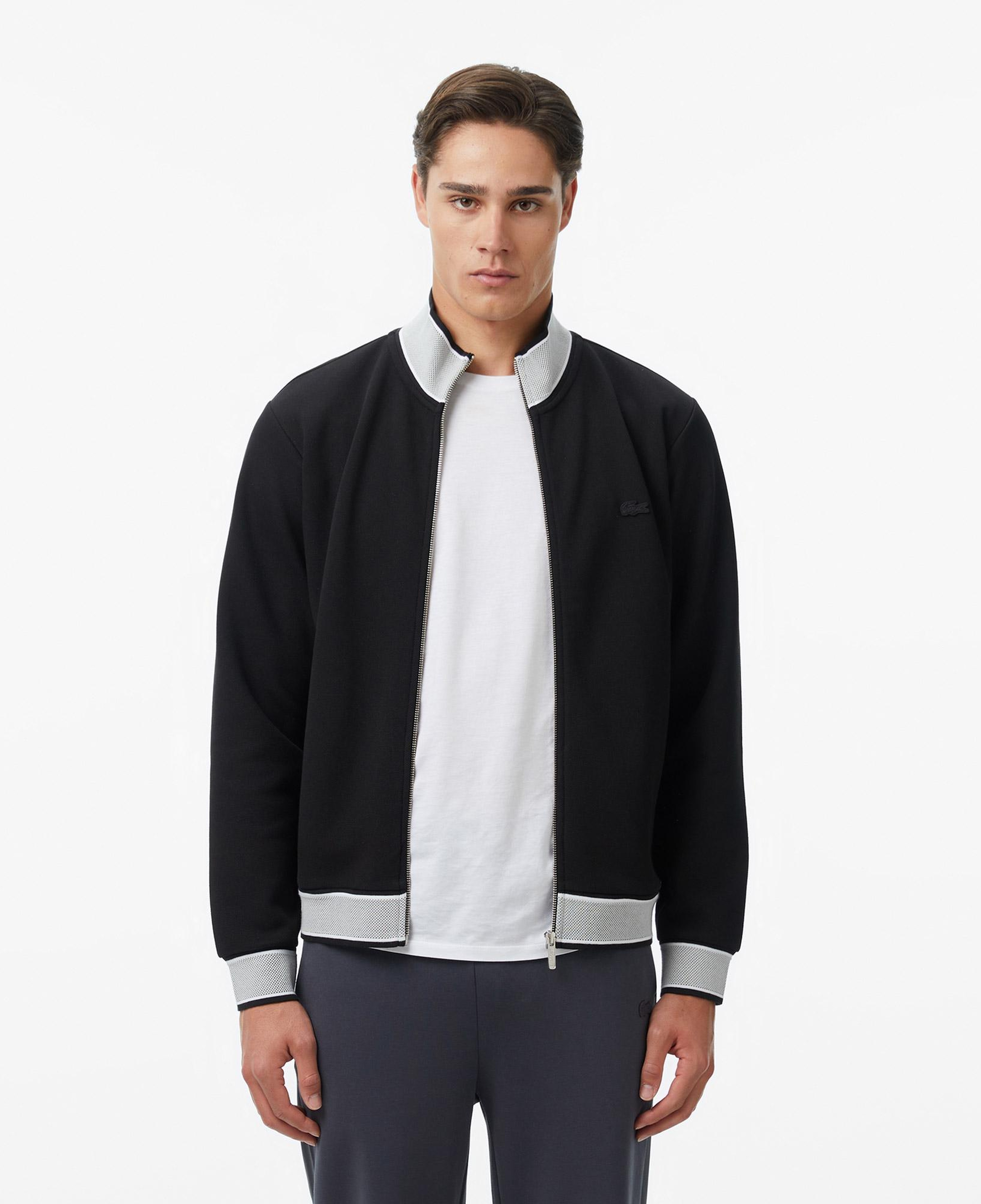 Erkek Regular Fit Fermuarlı Renk Bloklu Siyah Sweatshirt