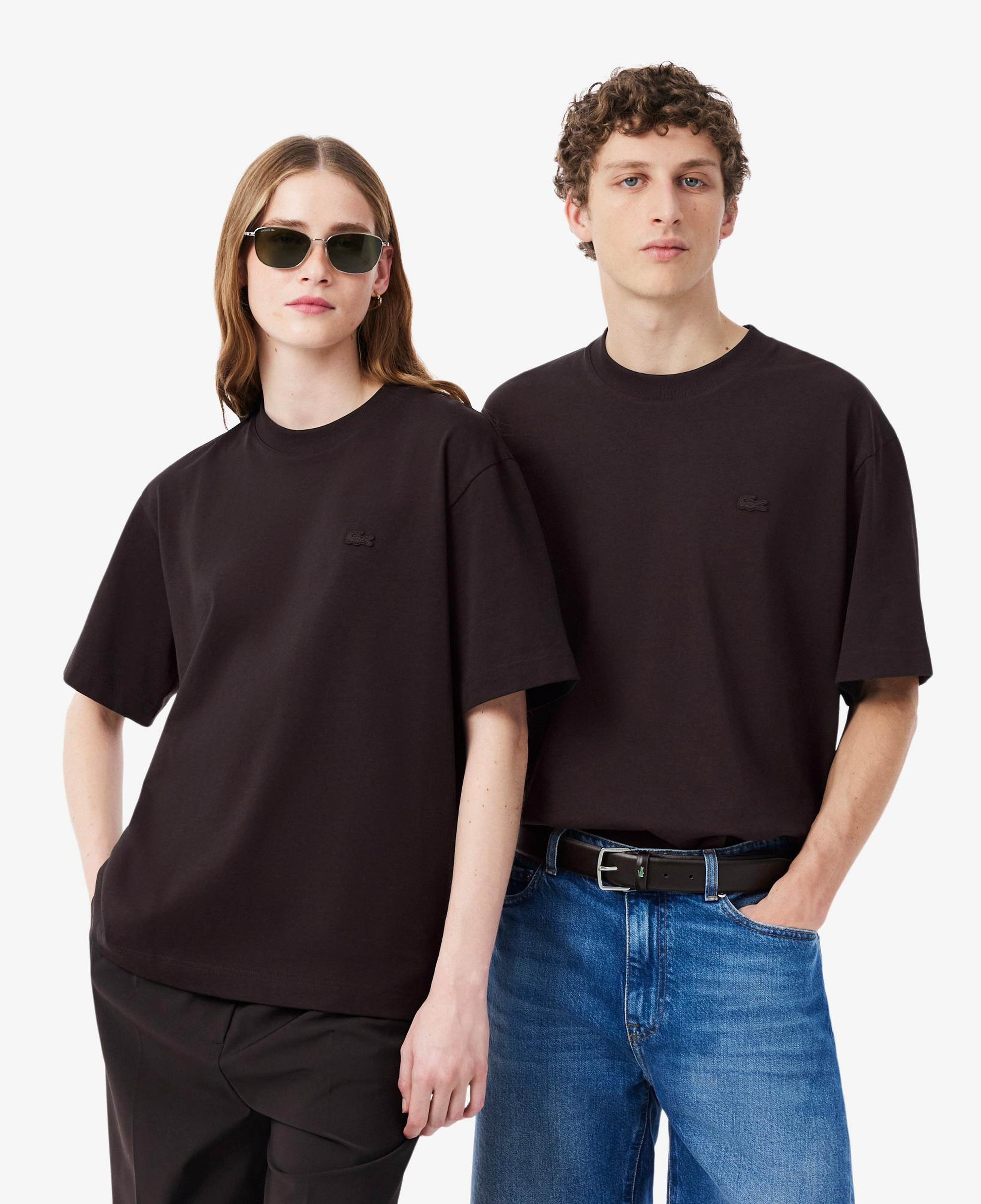 Unisex Loose Fit Bisiklet Yaka Kahverengi T-Shirt