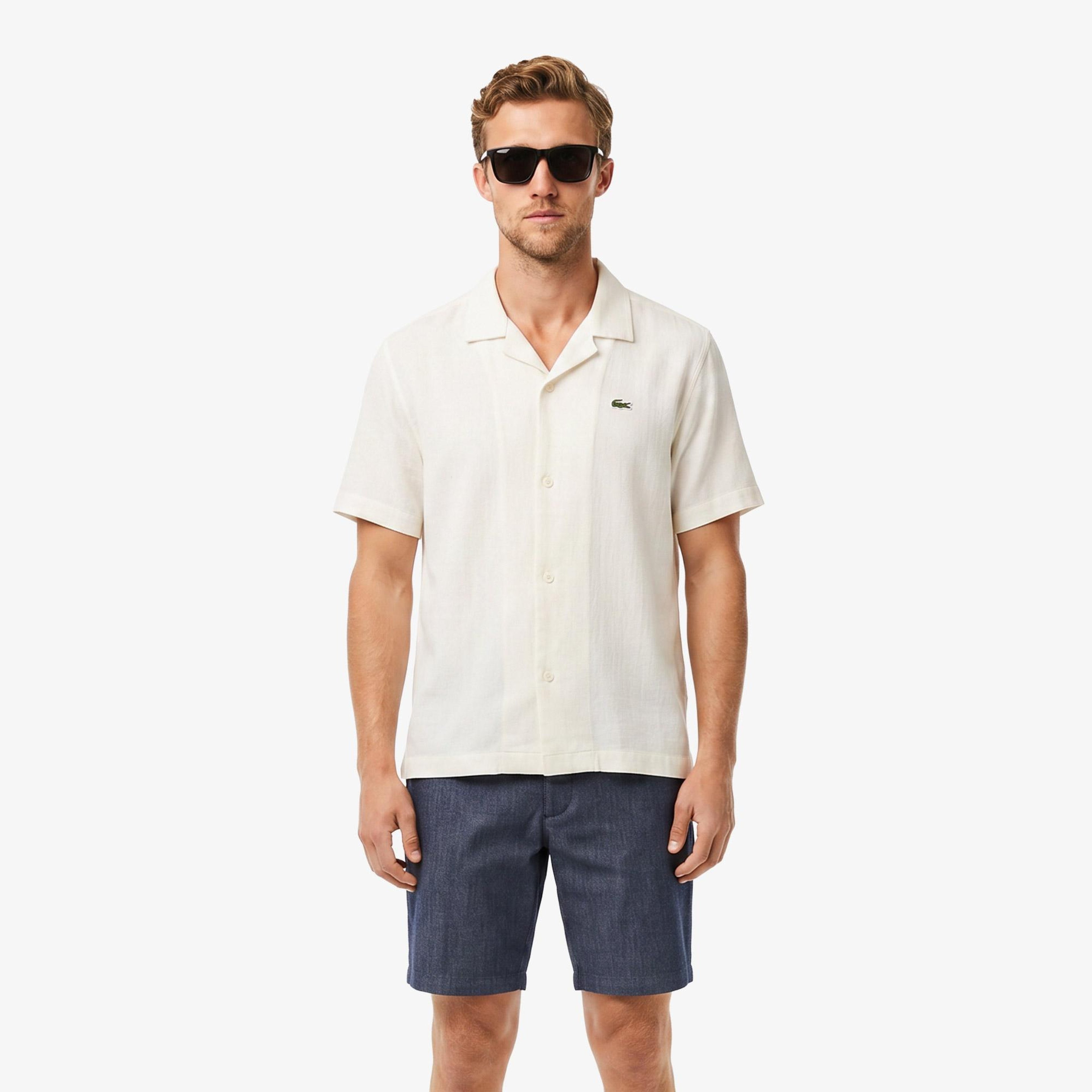Erkek Relaxed Fit Kısa Kollu Krem Gömlek