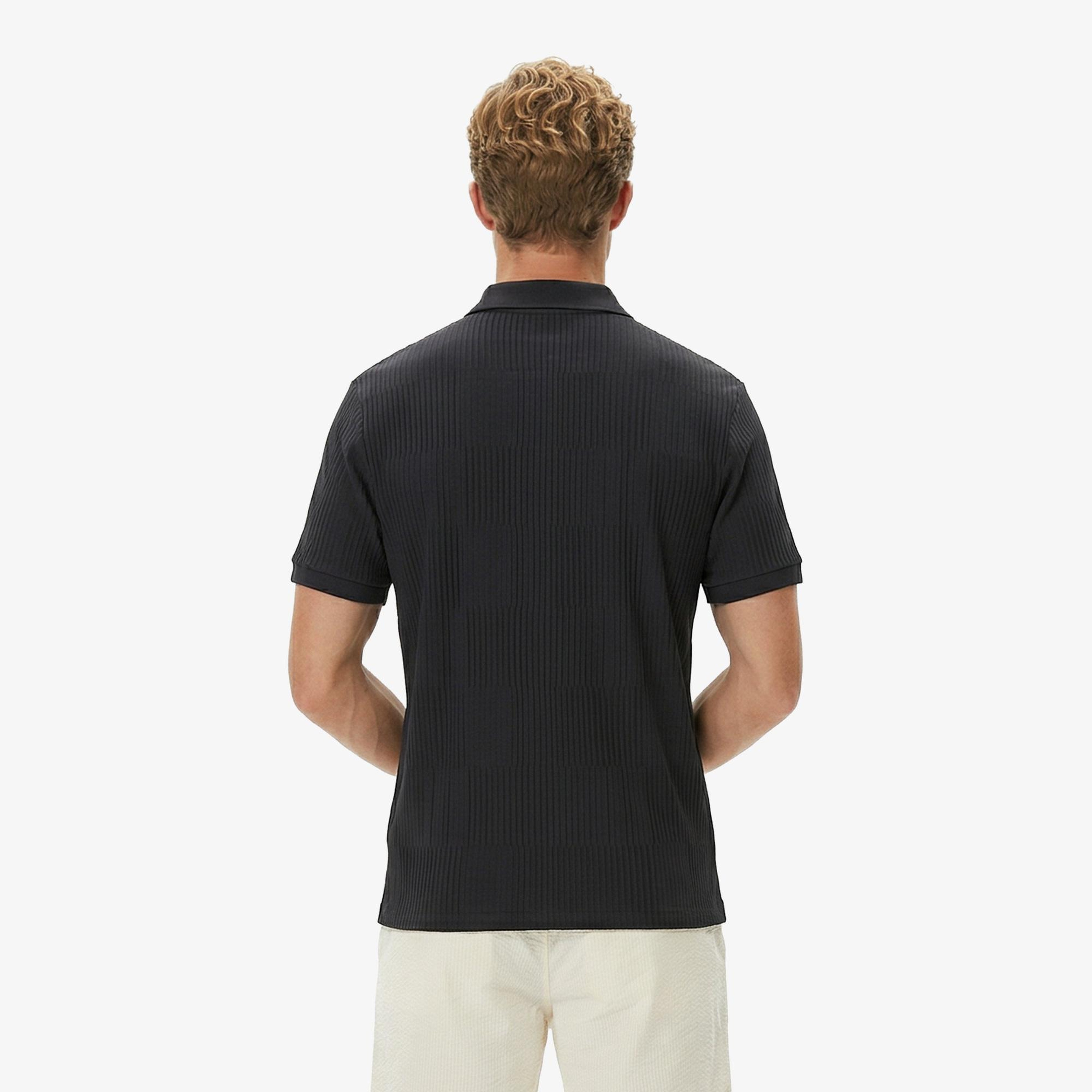Erkek Regular Fit Çizgili Koyu Gri Polo