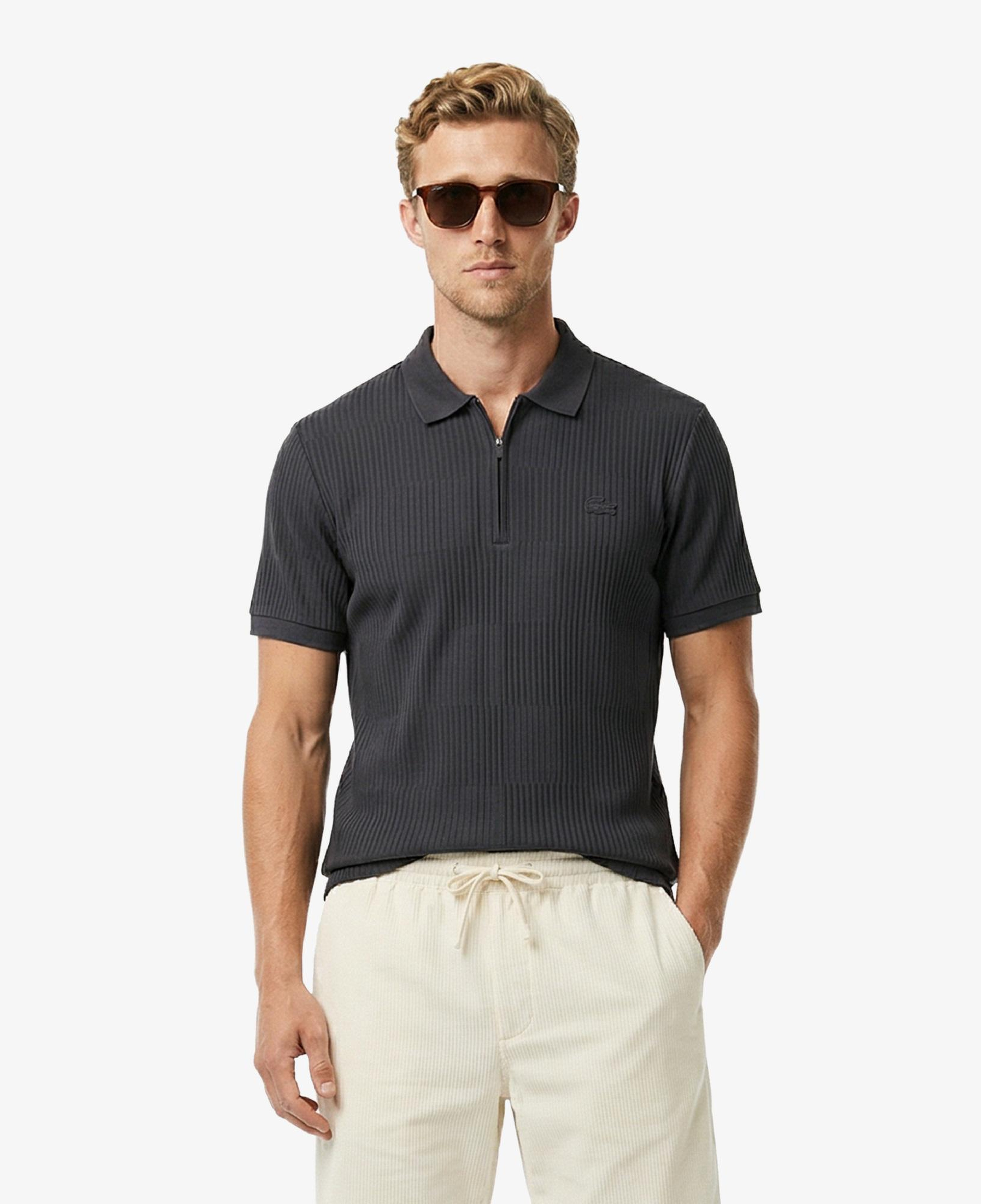 Erkek Regular Fit Çizgili Koyu Gri Polo