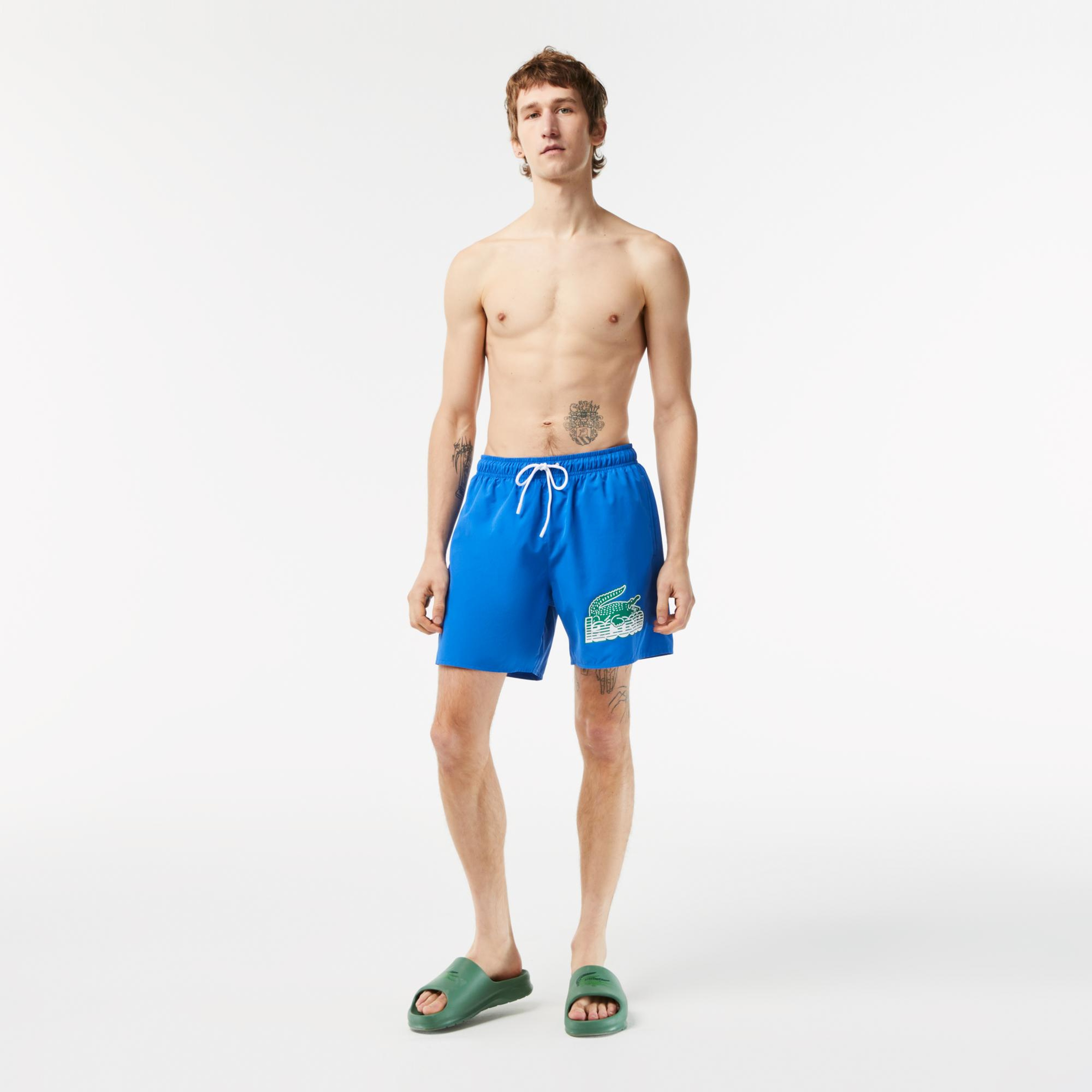Lacoste Heritage Erkek Baskılı Mavi Deniz Şortu