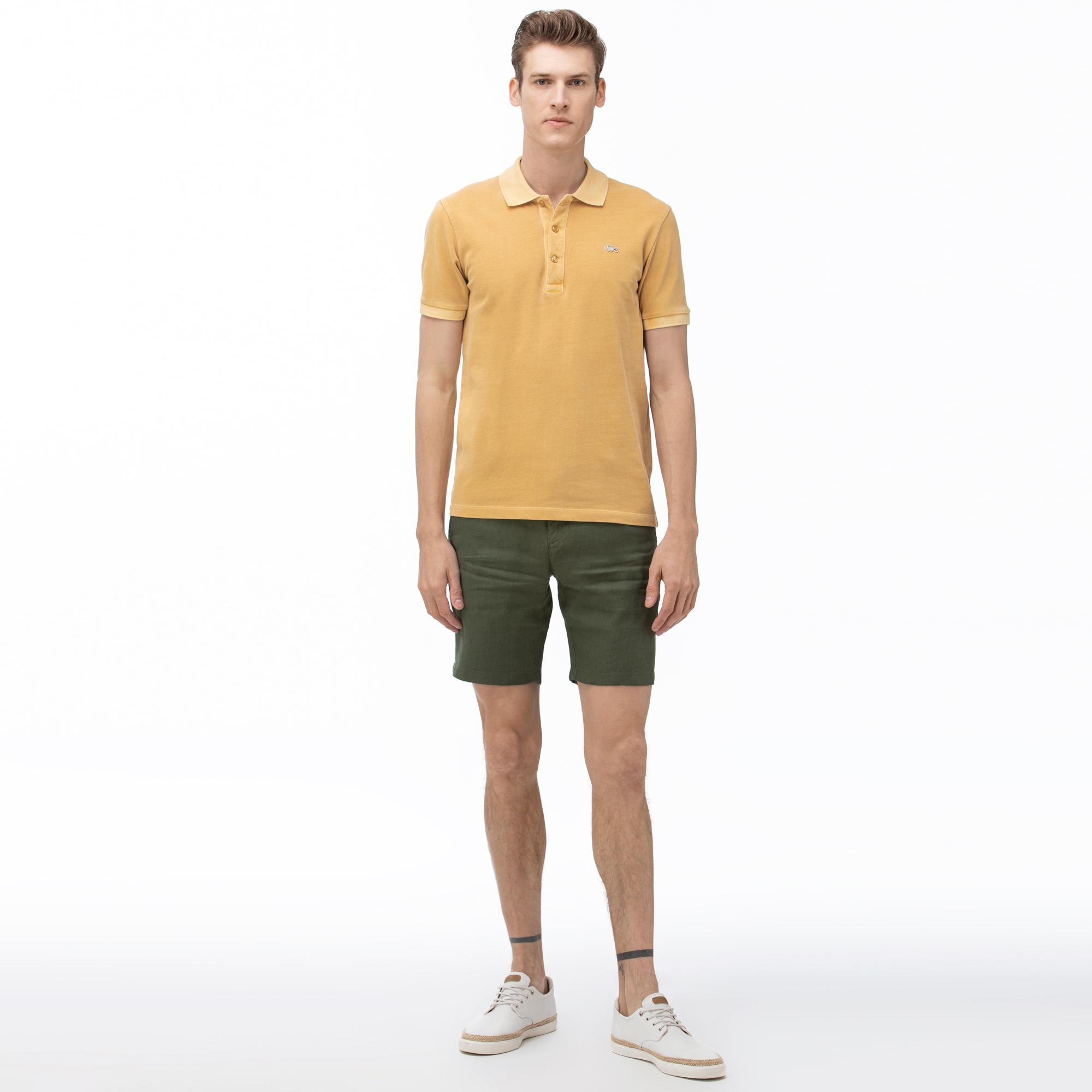 Lacoste Erkek Slim Fit Keten Yeşil Bermuda