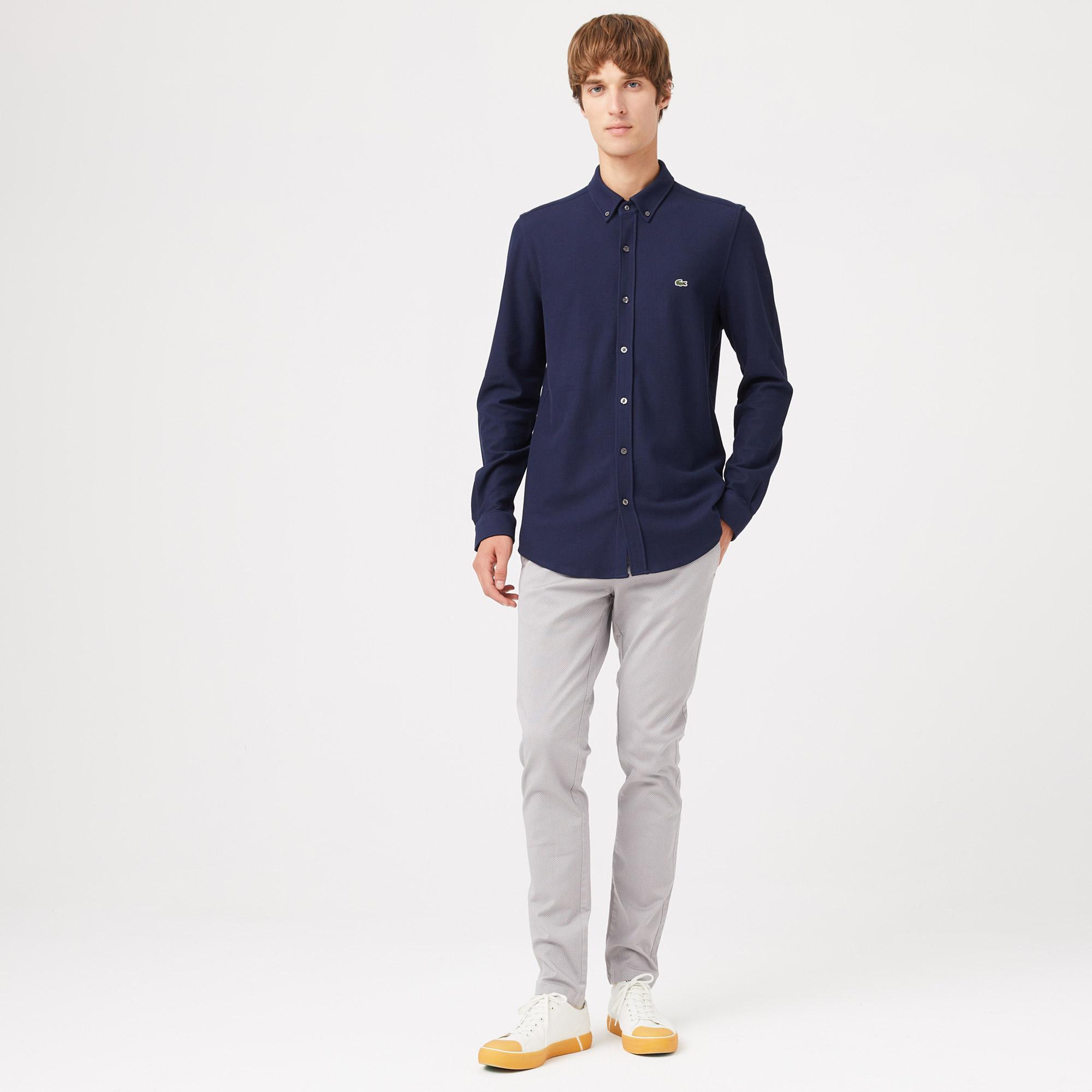 Erkek Slim Fit Baskılı Açık Gri Pantolon