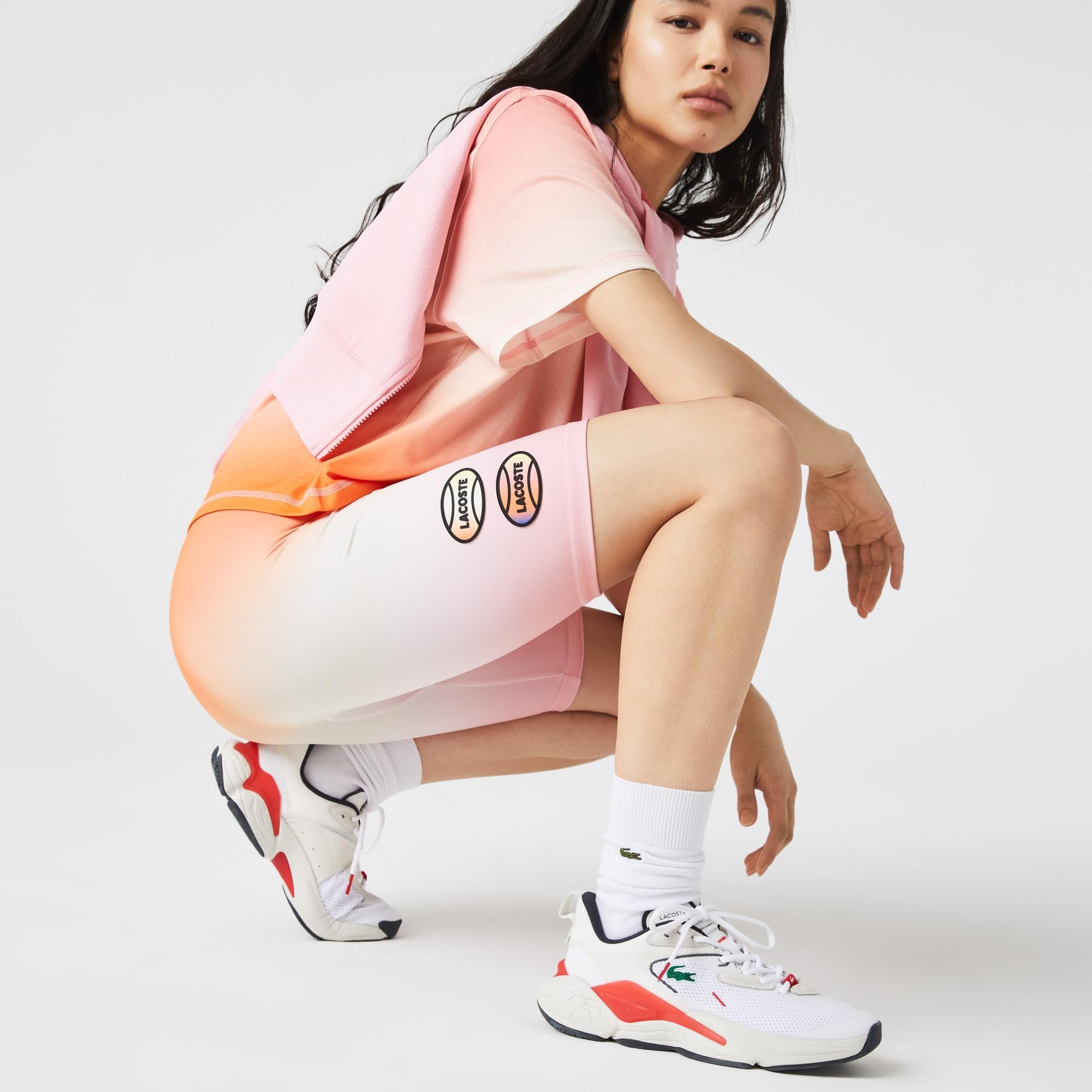 Lacoste SPORT Kadın Slim Fit Desenli Açık Turuncu Tayt