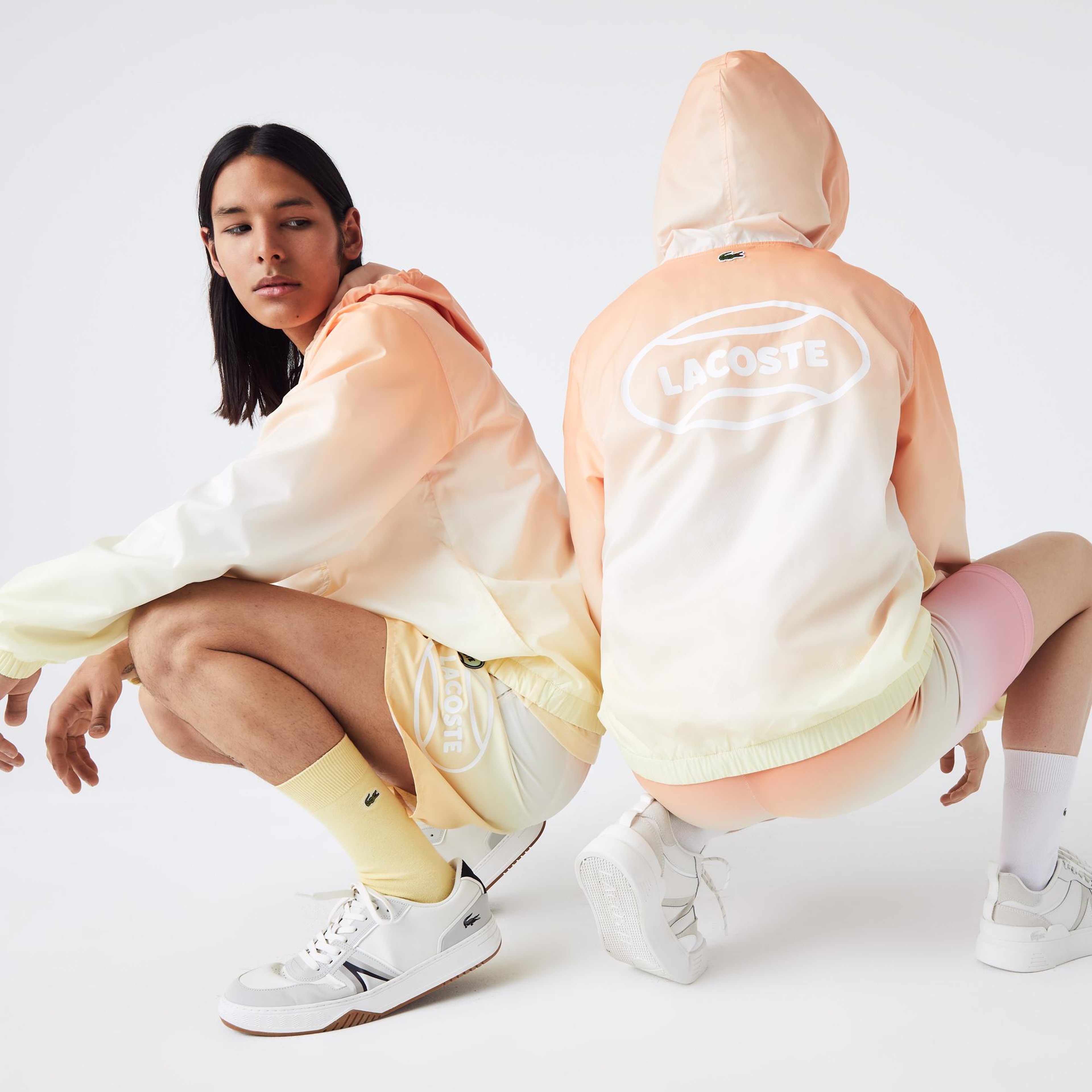 Lacoste L!VE Unisex Kapüşonlu Baskılı Turuncu Ceket