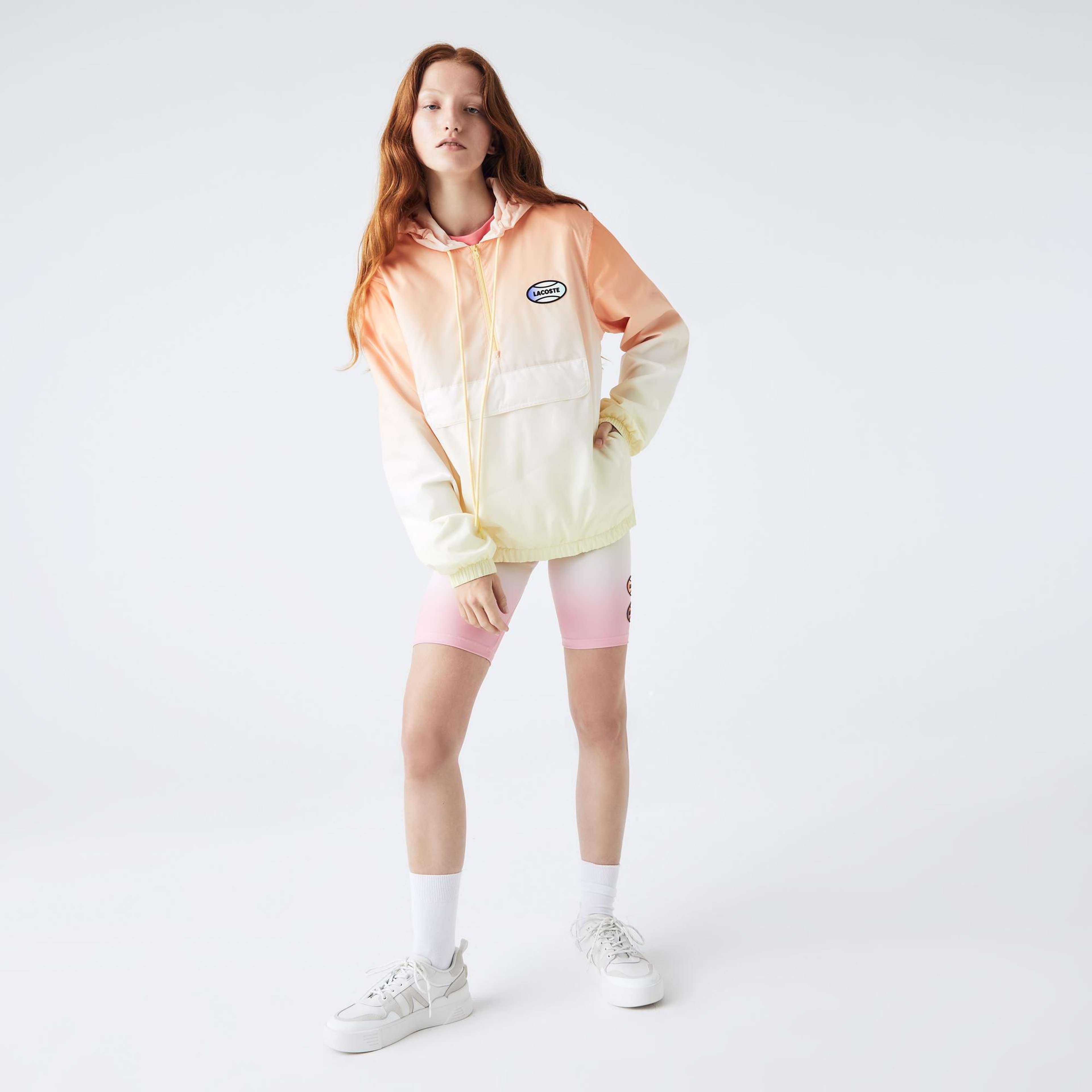 Lacoste L!VE Unisex Kapüşonlu Baskılı Turuncu Ceket