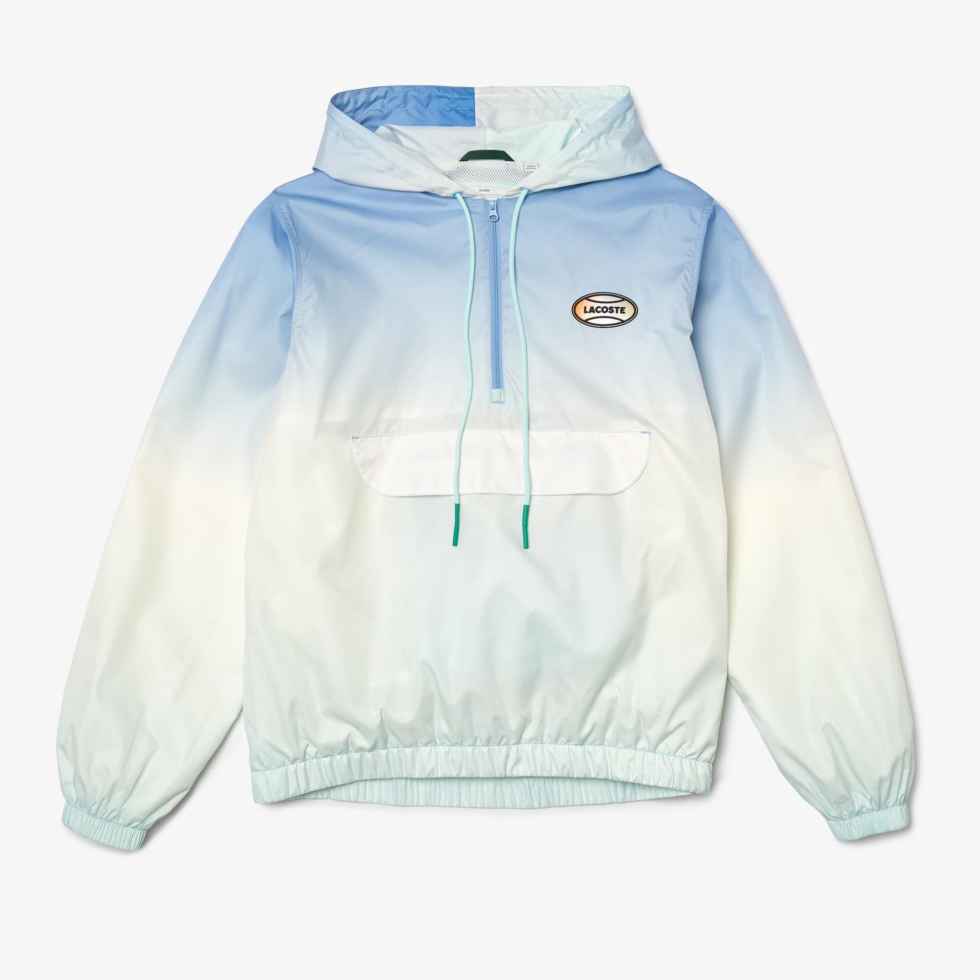 Lacoste L!VE Unisex Kapüşonlu Baskılı Mavi Ceket