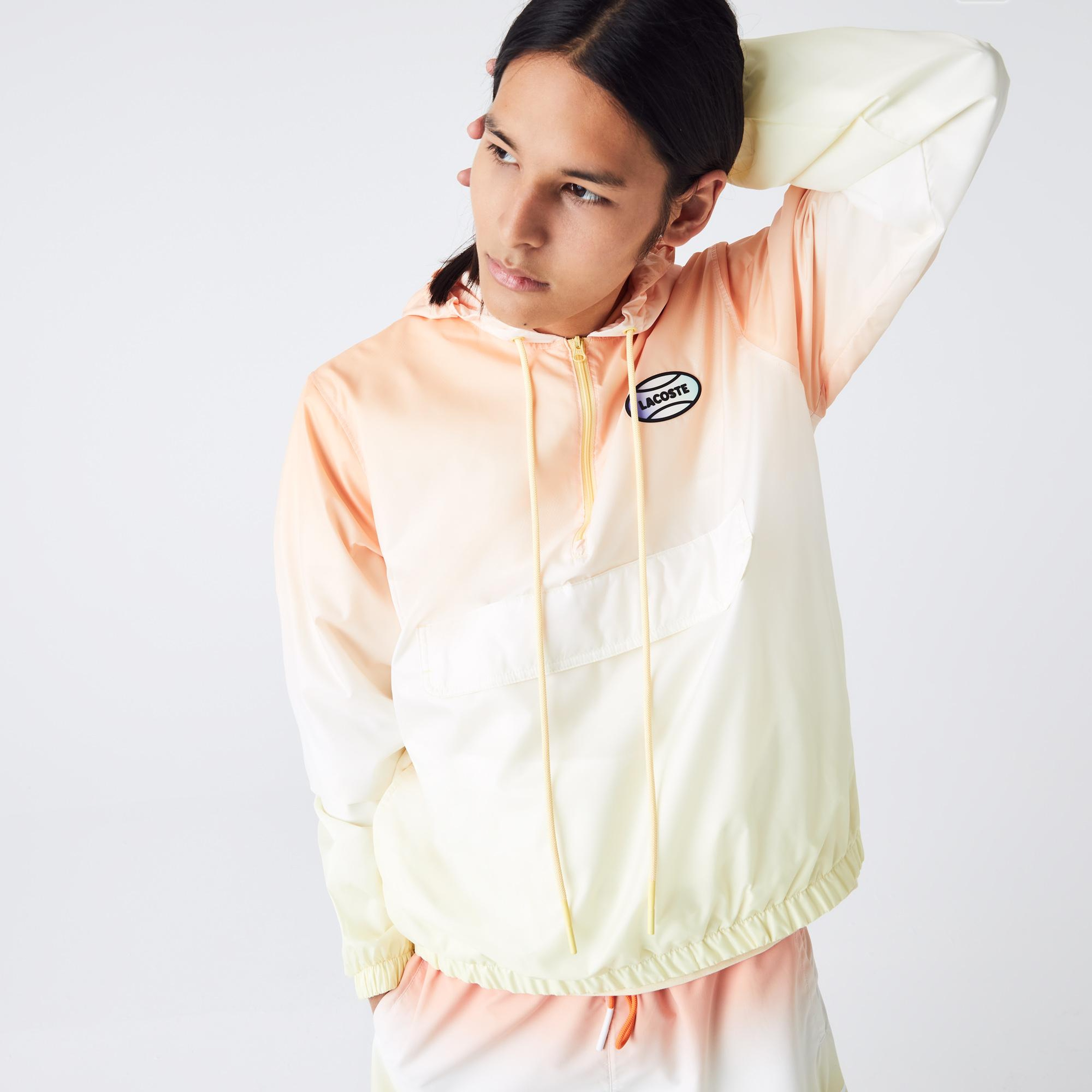 Lacoste L!VE Unisex Kapüşonlu Baskılı Turuncu Ceket